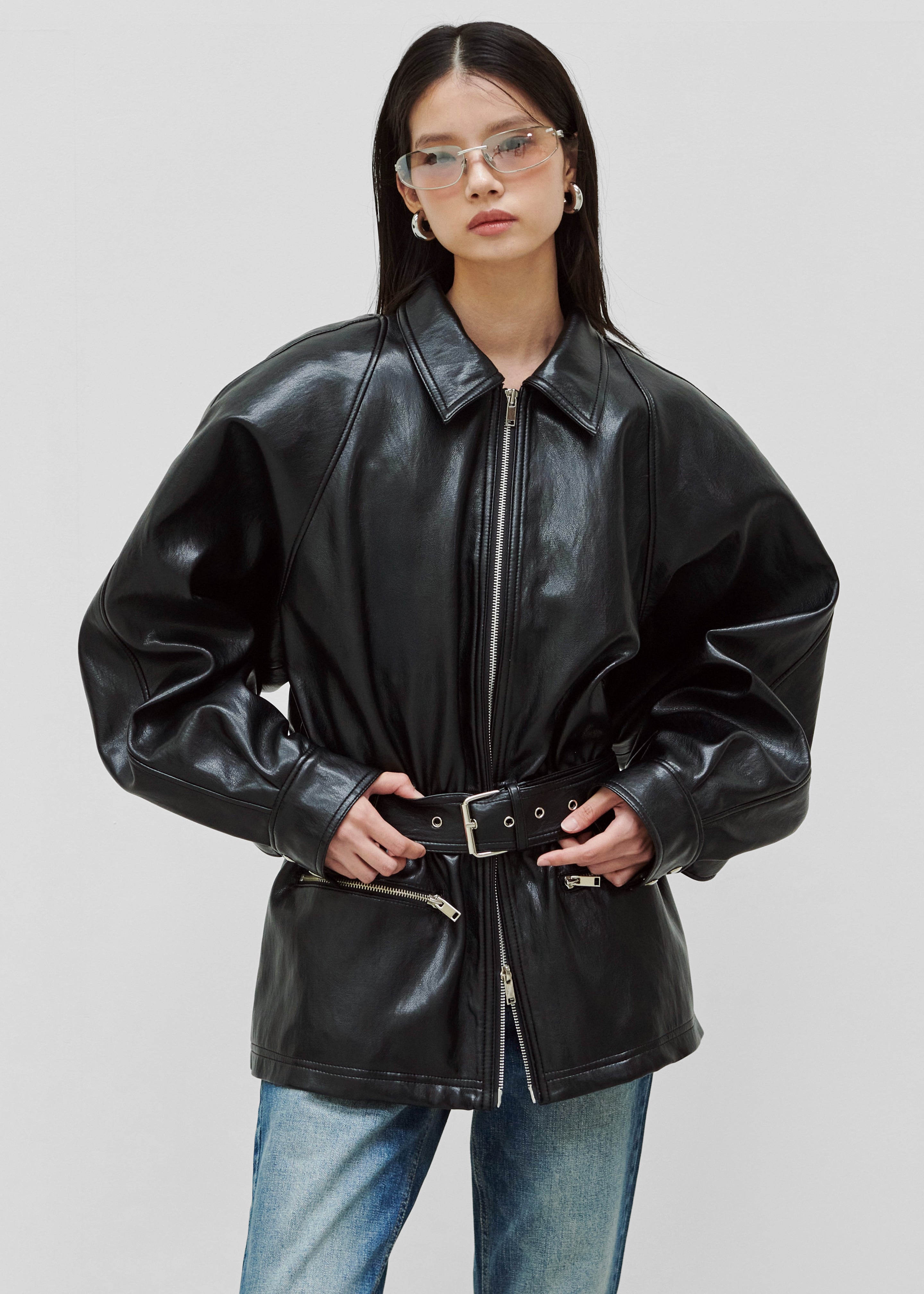 Annette Faux Leather Peplum Jacket - Black - 7