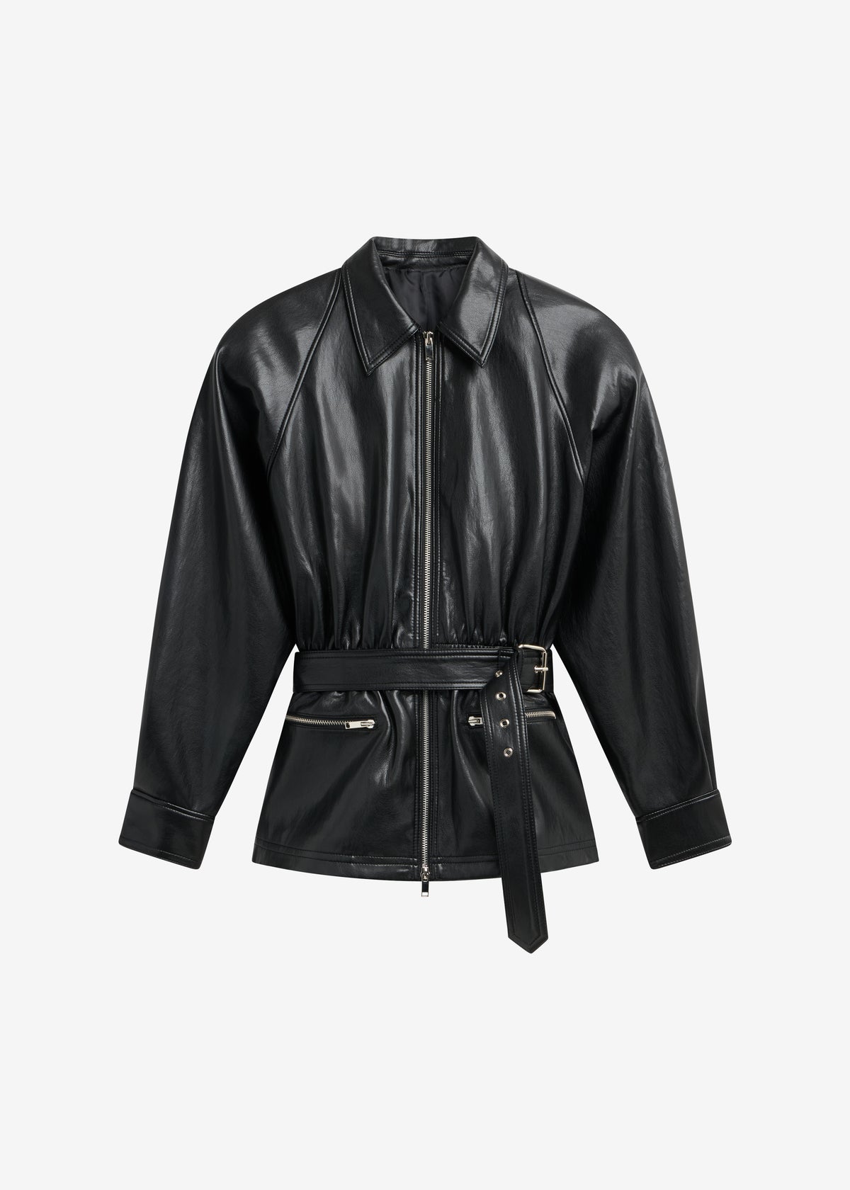Annette Faux Leather Peplum Jacket - Black - 14