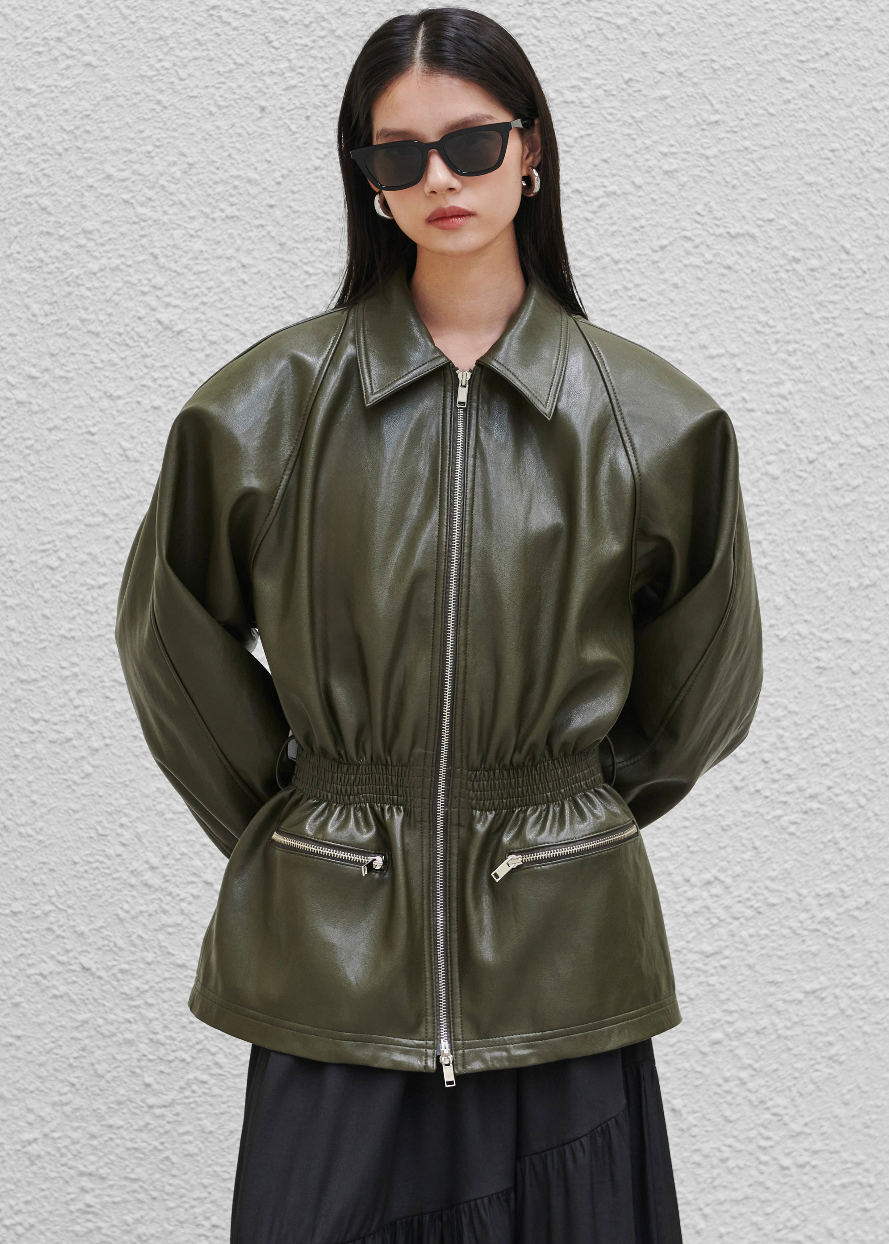 Annette Faux Leather Peplum Jacket - Olive – The Frankie Shop