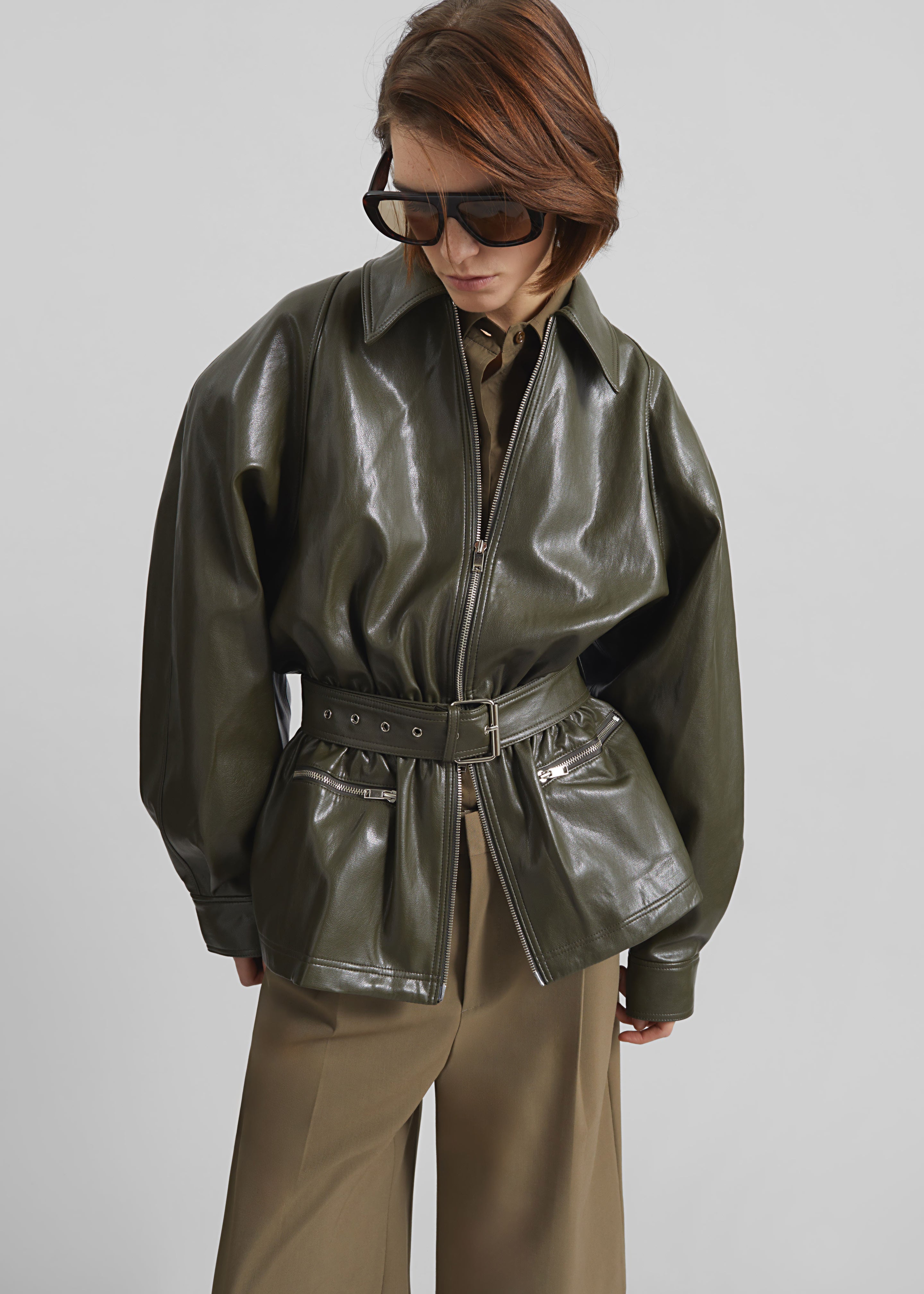 Annette Faux Leather Peplum Jacket - Olive – The Frankie Shop
