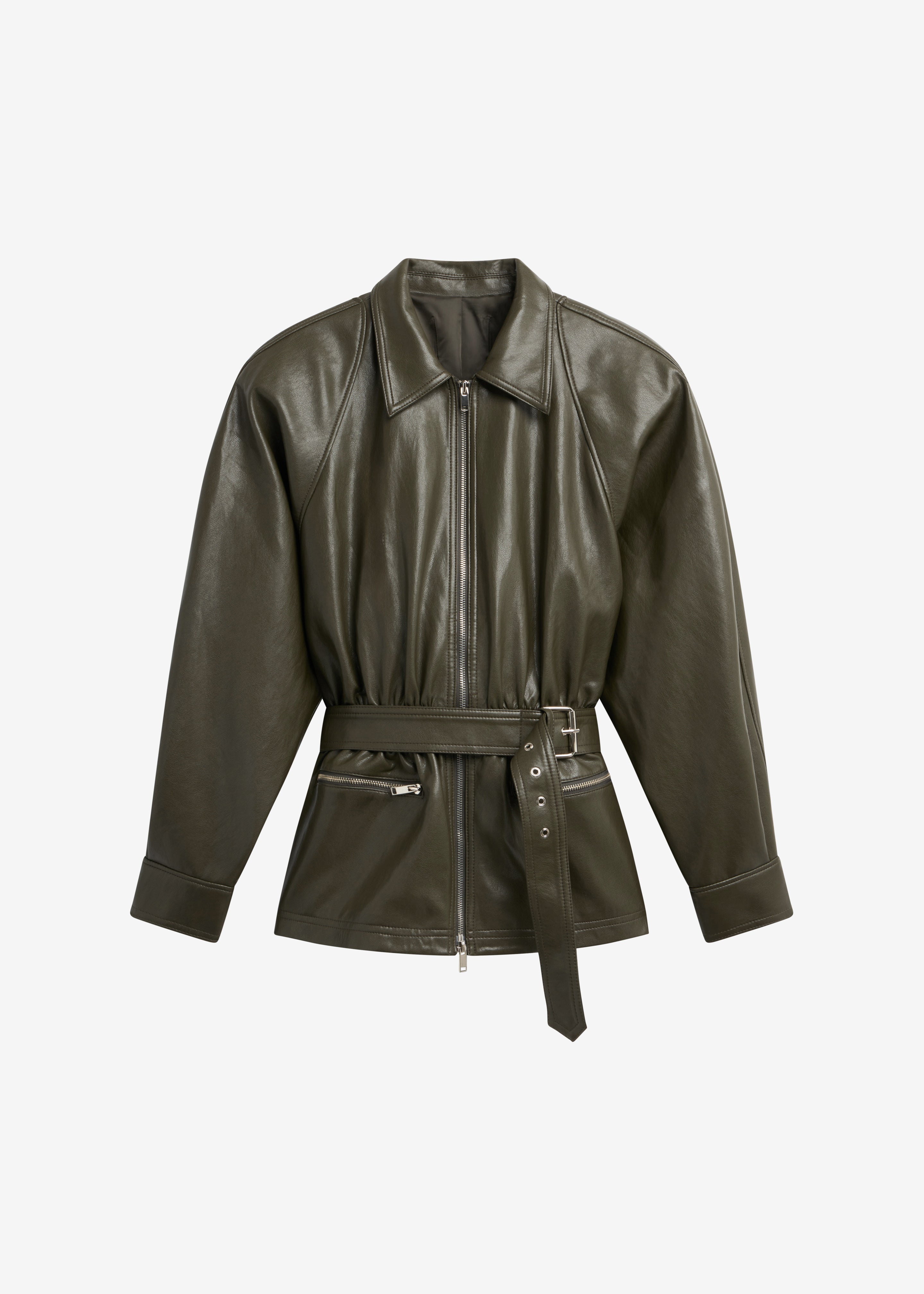 Annette Faux Leather Peplum Jacket - Olive – The Frankie Shop