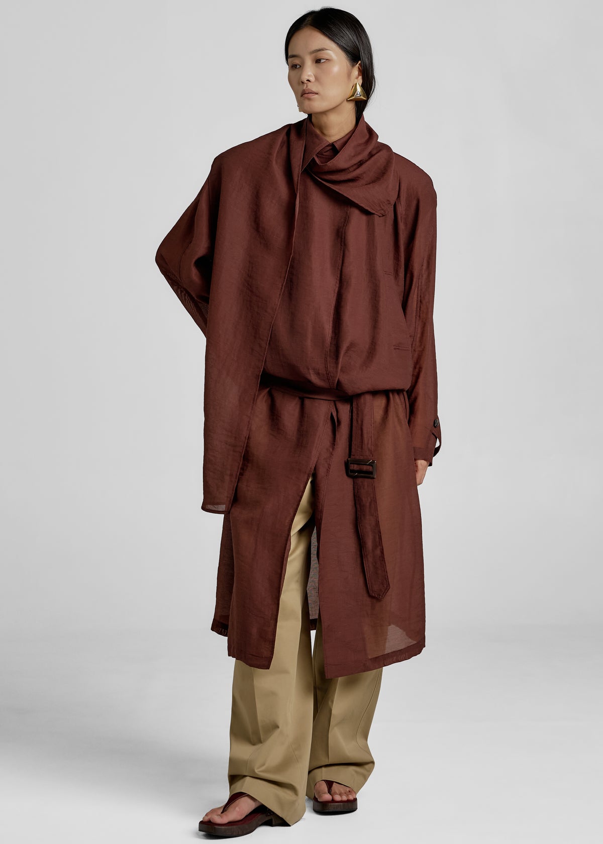 Ansel Sheer Scarf Collar Trench - Brown - 6