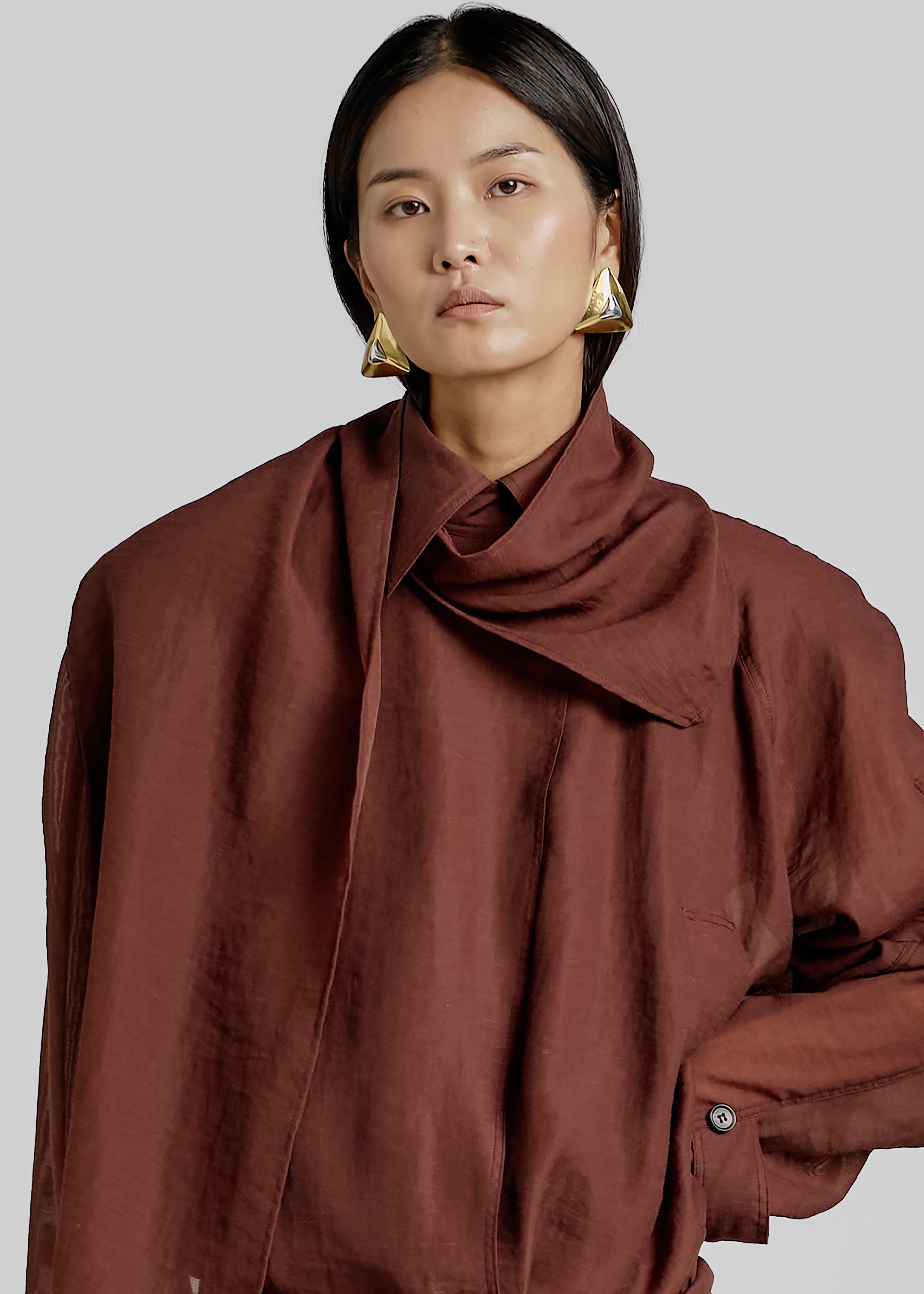 Ansel Sheer Scarf Collar Trench - Brown - 5