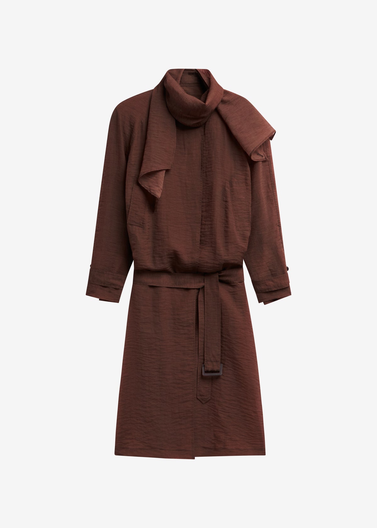 Ansel Sheer Scarf Collar Trench - Brown - 12