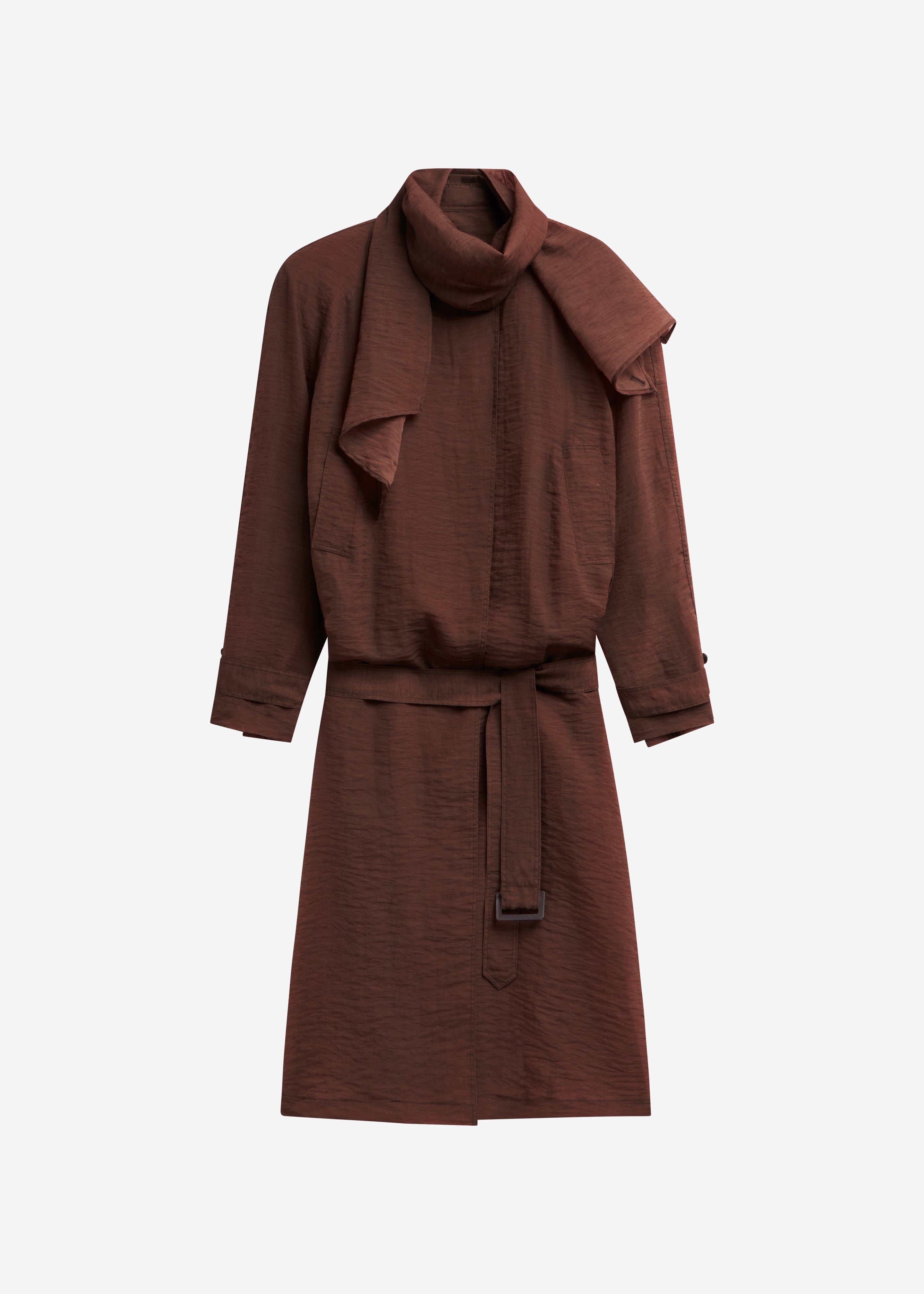 Ansel Sheer Scarf Collar Trench - Brown - 12
