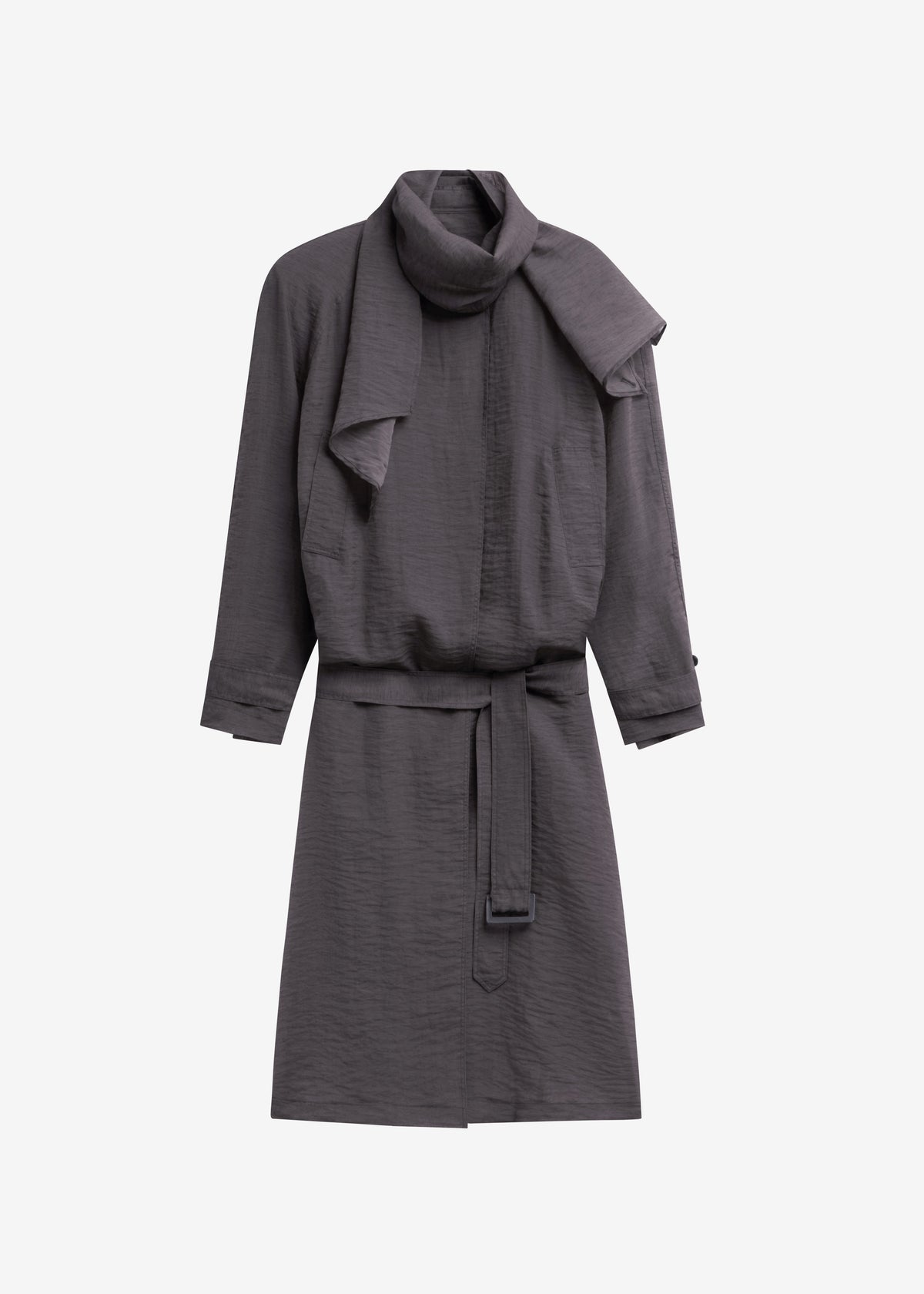 Ansel Sheer Scarf Collar Trench - Charcoal - 14