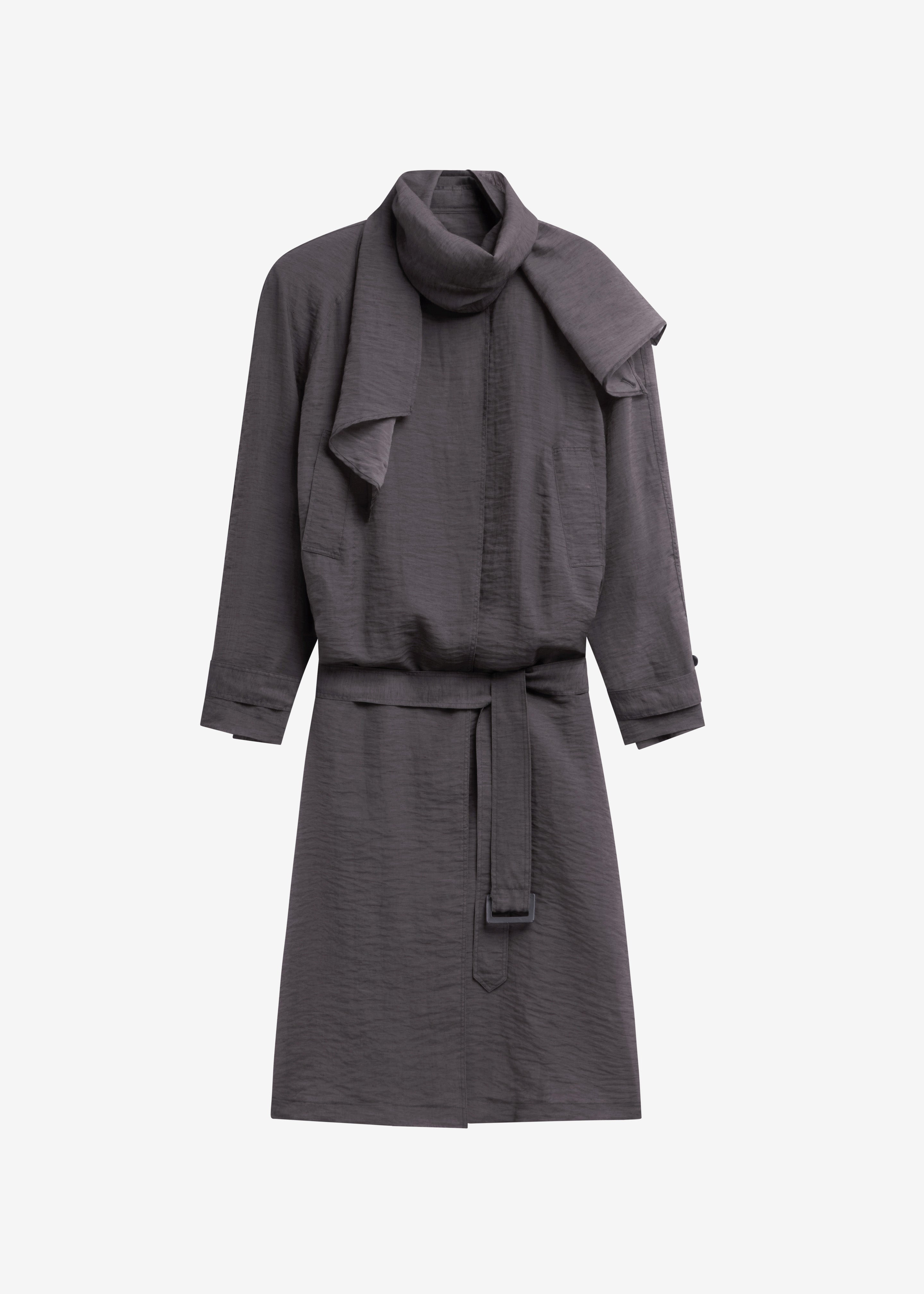 Ansel Sheer Scarf Collar Trench - Charcoal - 14