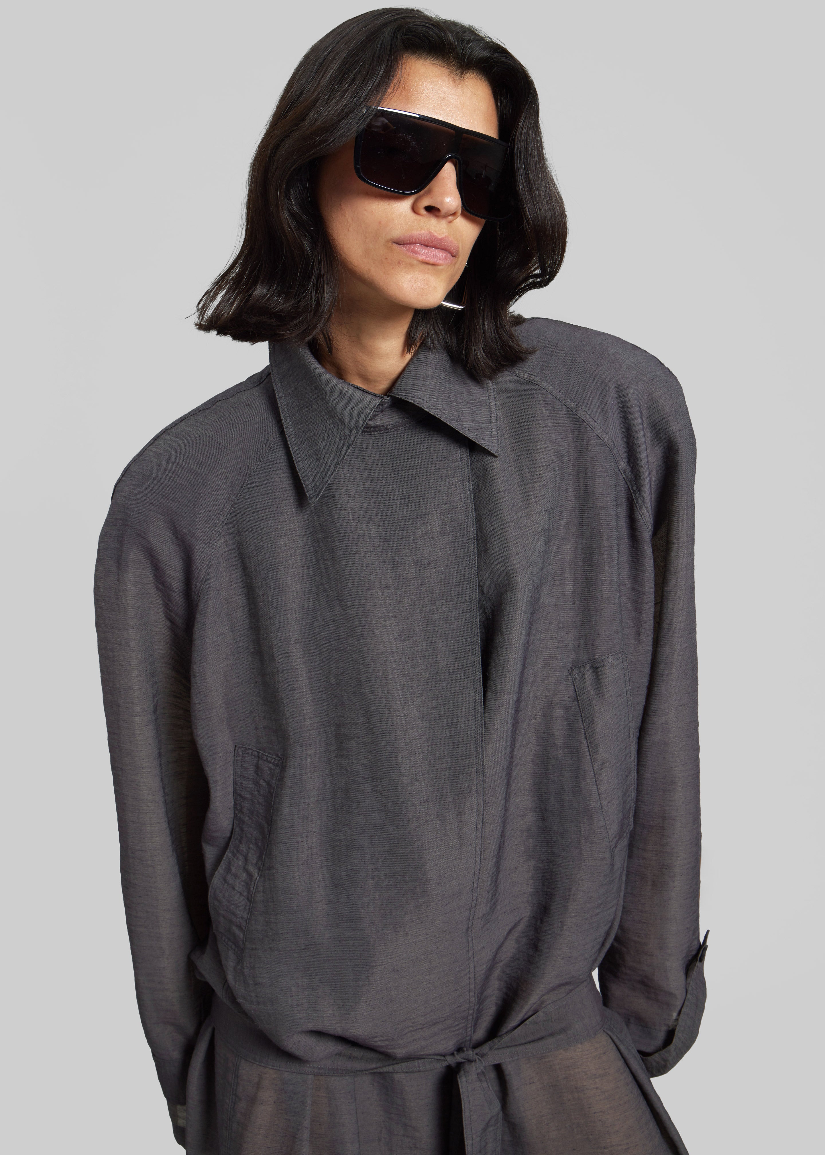 Ansel Sheer Scarf Collar Trench - Charcoal - 3
