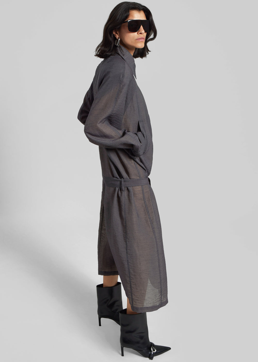 Ansel Sheer Scarf Collar Trench - Charcoal