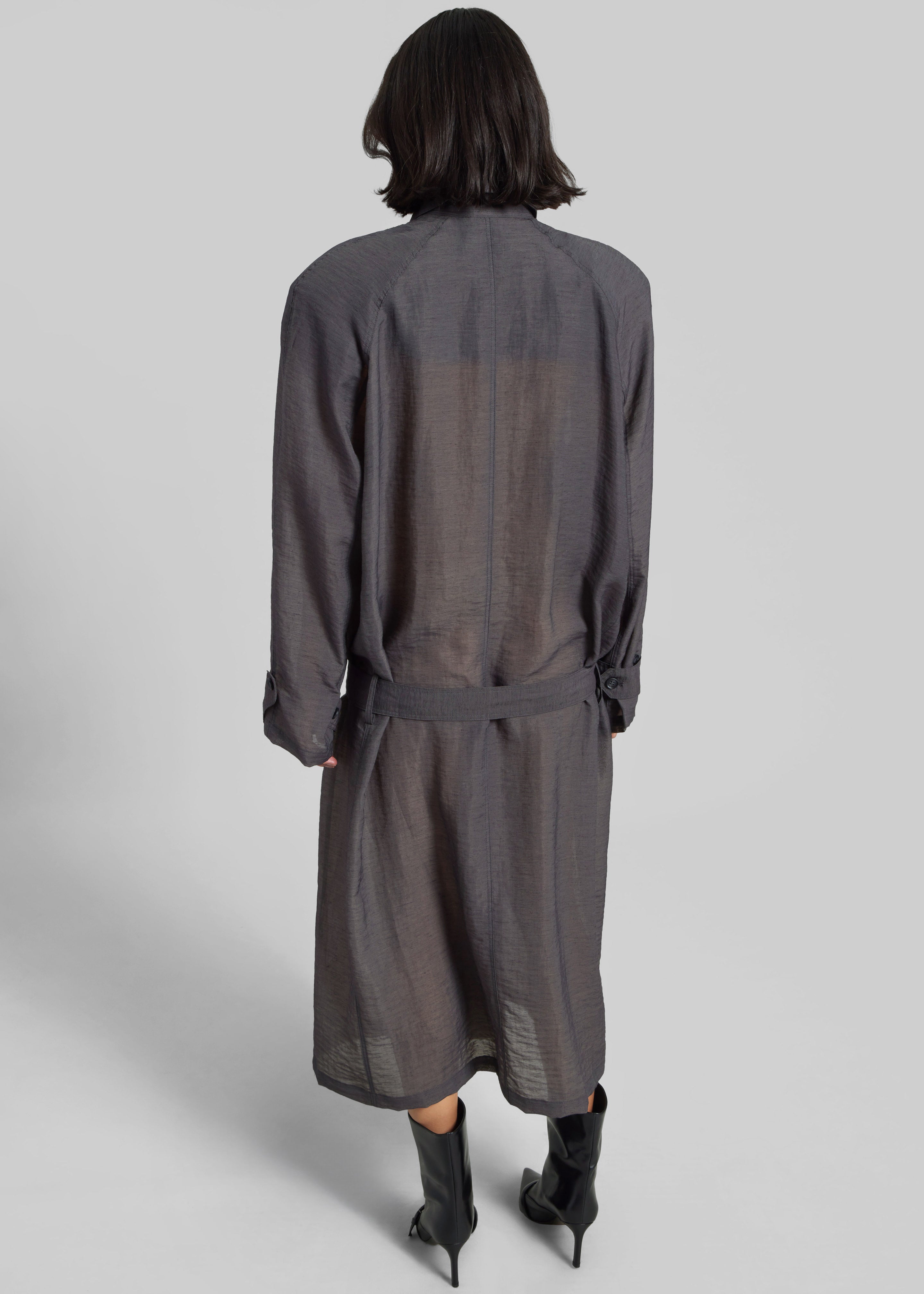 Ansel Sheer Scarf Collar Trench - Charcoal - 12