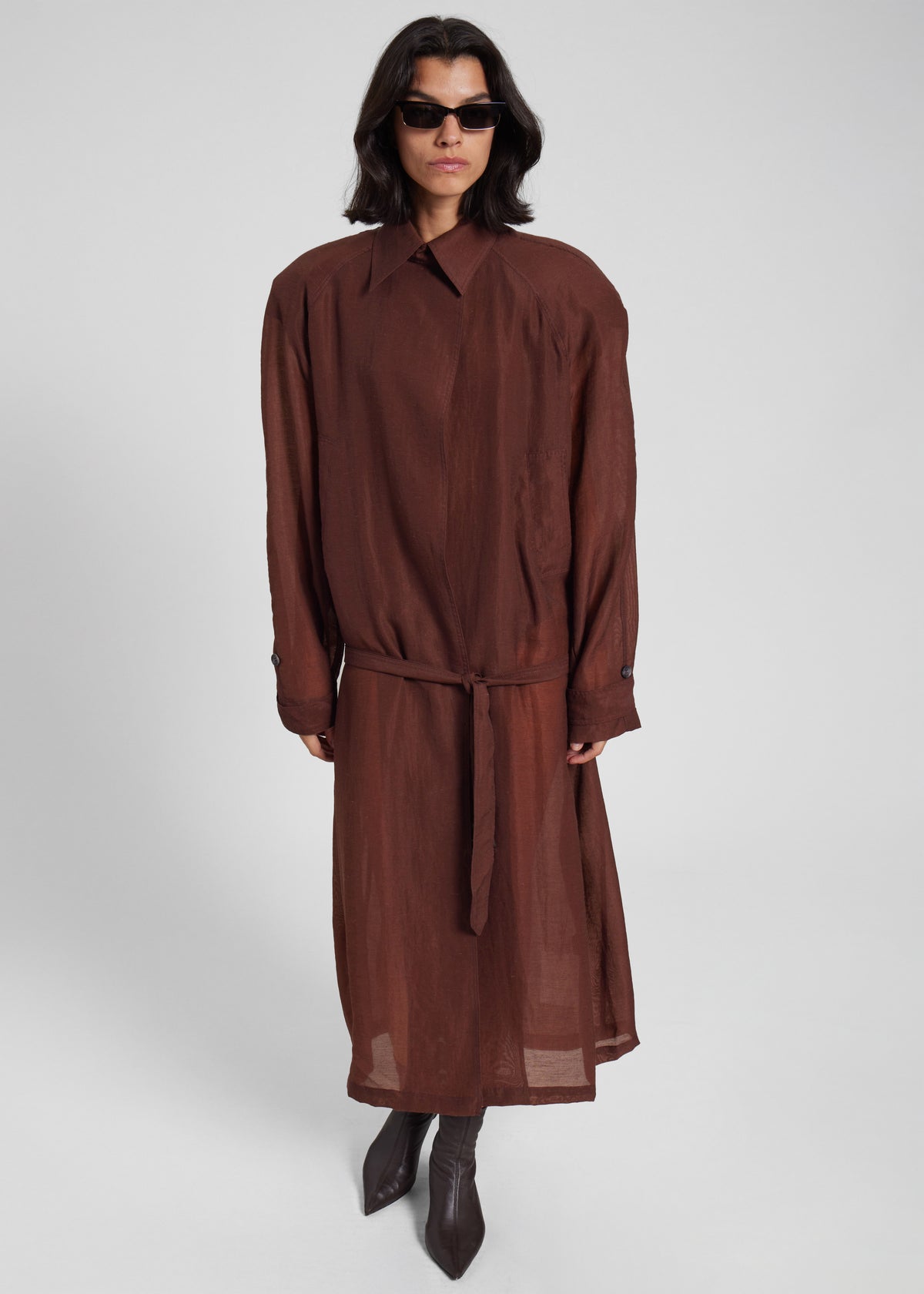 Ansel Sheer Scarf Collar Trench - Brown - 8