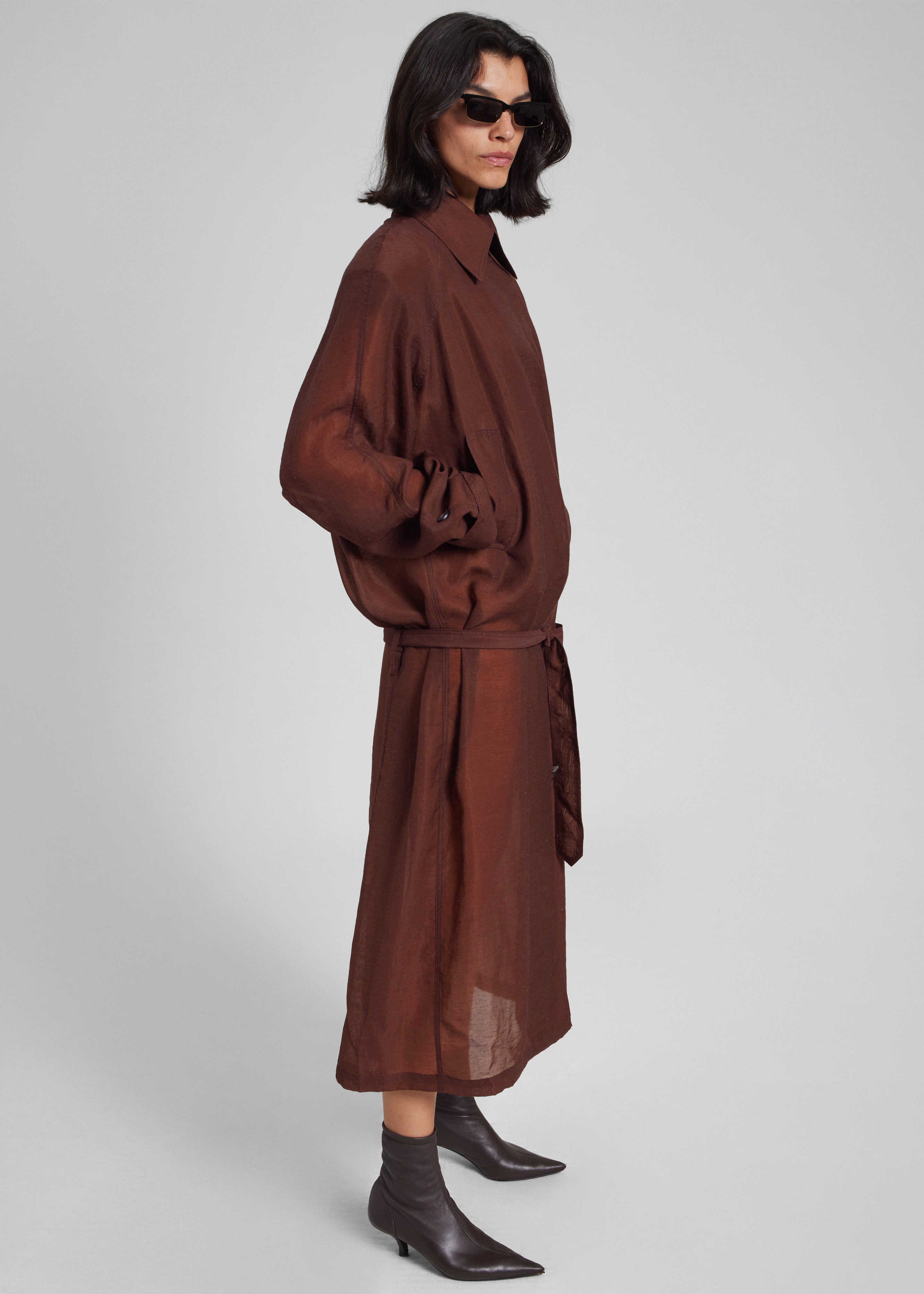 Ansel Sheer Scarf Collar Trench - Brown - 4