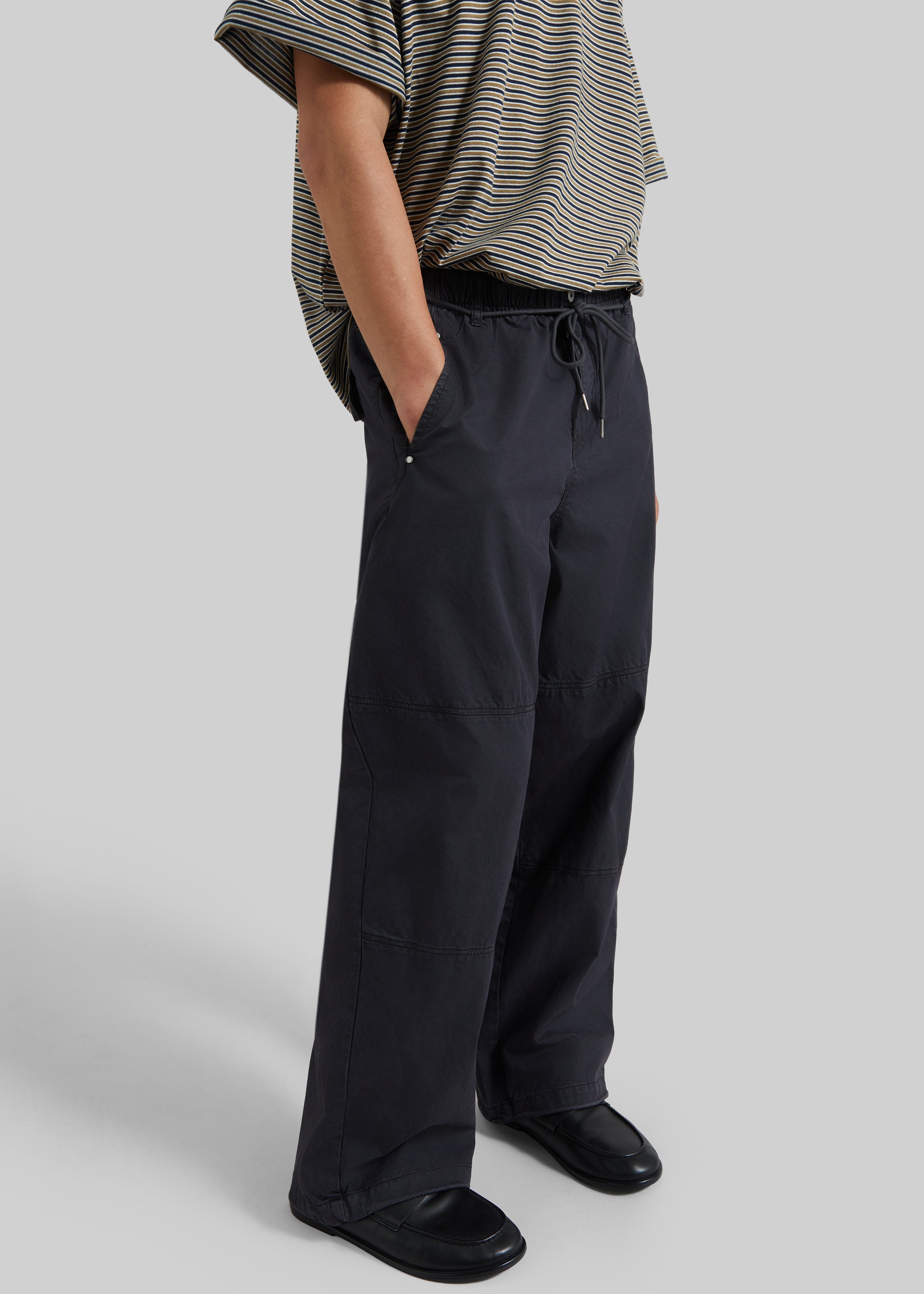 Antheor Drawstring Wide Leg Pants - Charcoal - 4