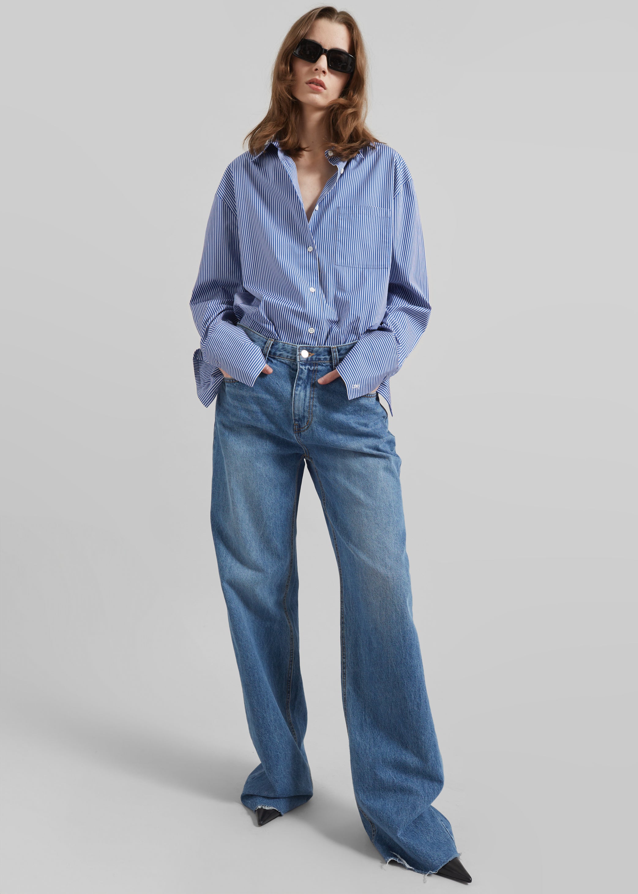 Shop the look image for Anvers Striped Cotton Button Up Shirt - Blue/White Stripe