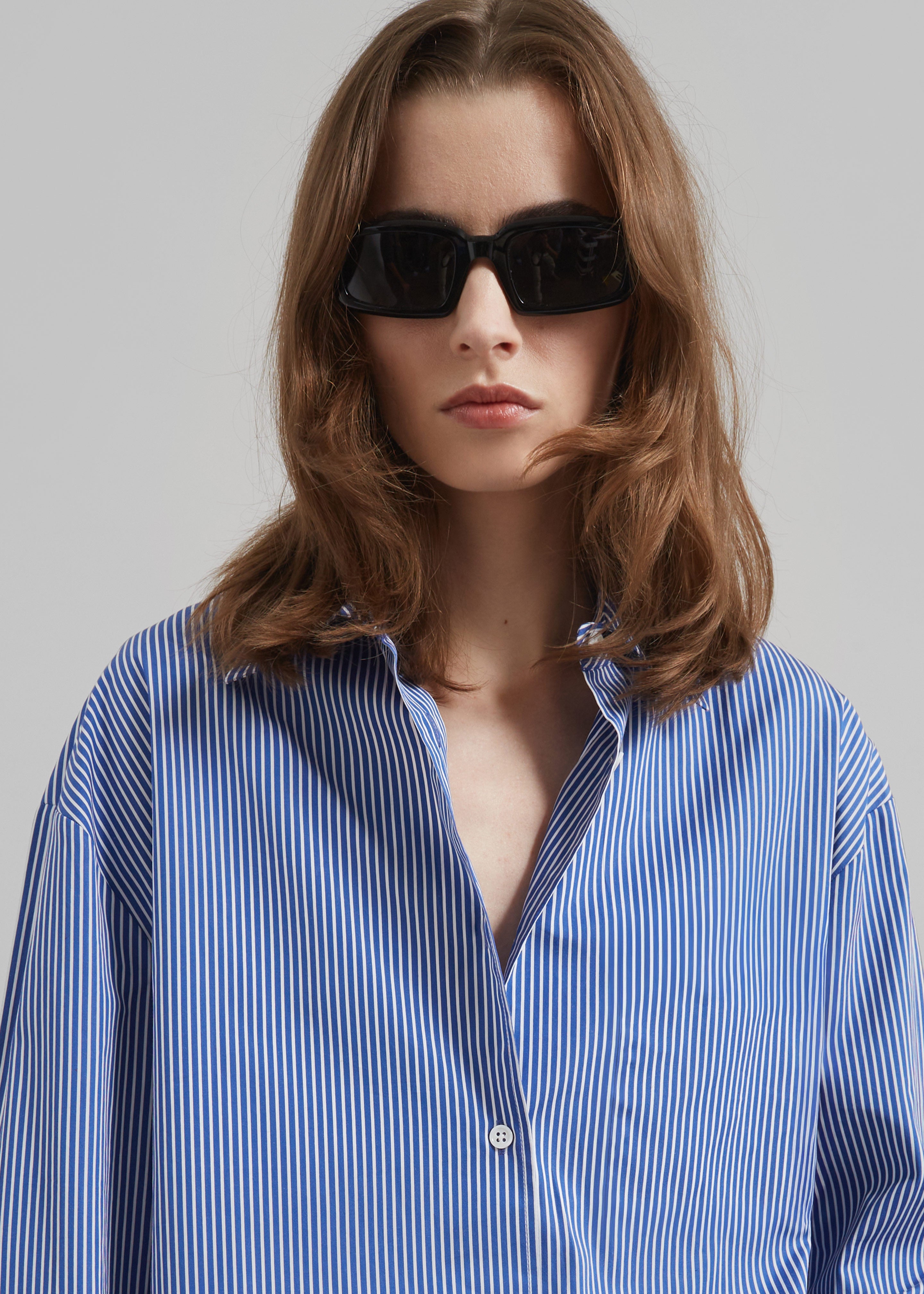 Anvers Striped Cotton Button Up Shirt - Blue/White Stripe - 3