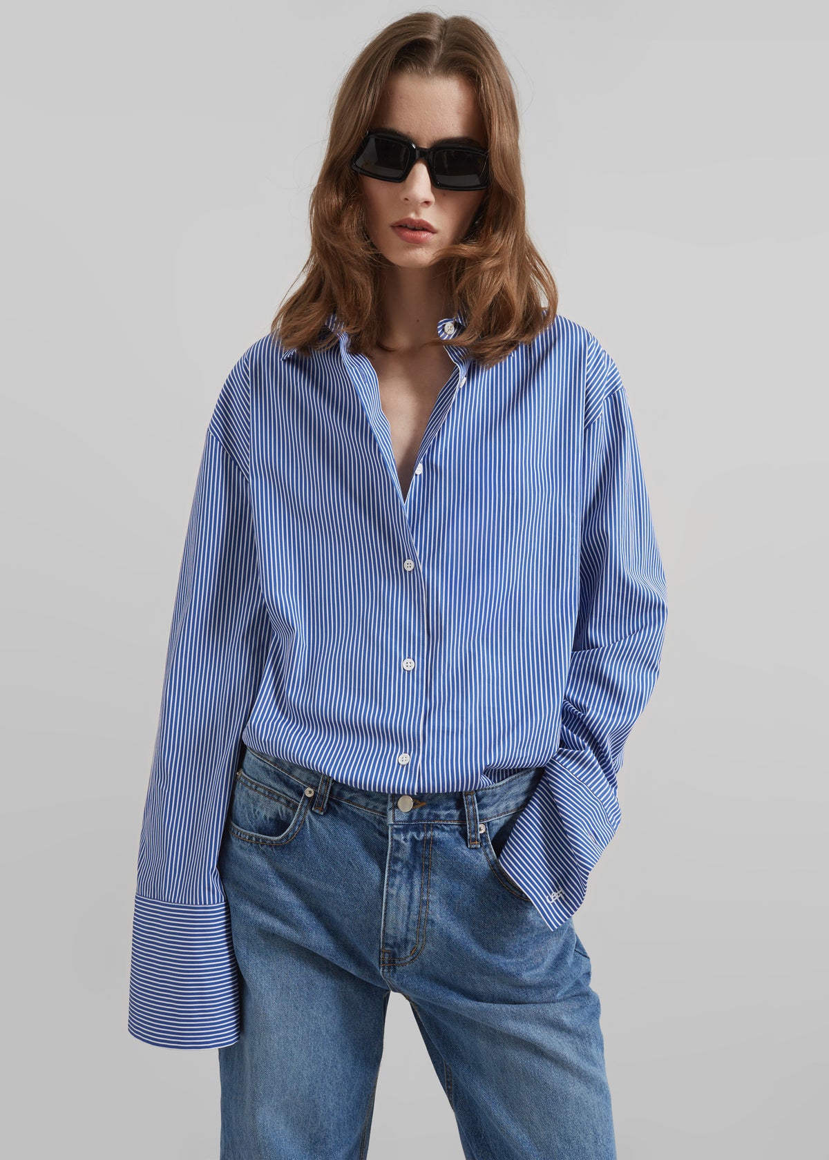 Anvers Striped Cotton Button Up Shirt - Blue/White Stripe - 1