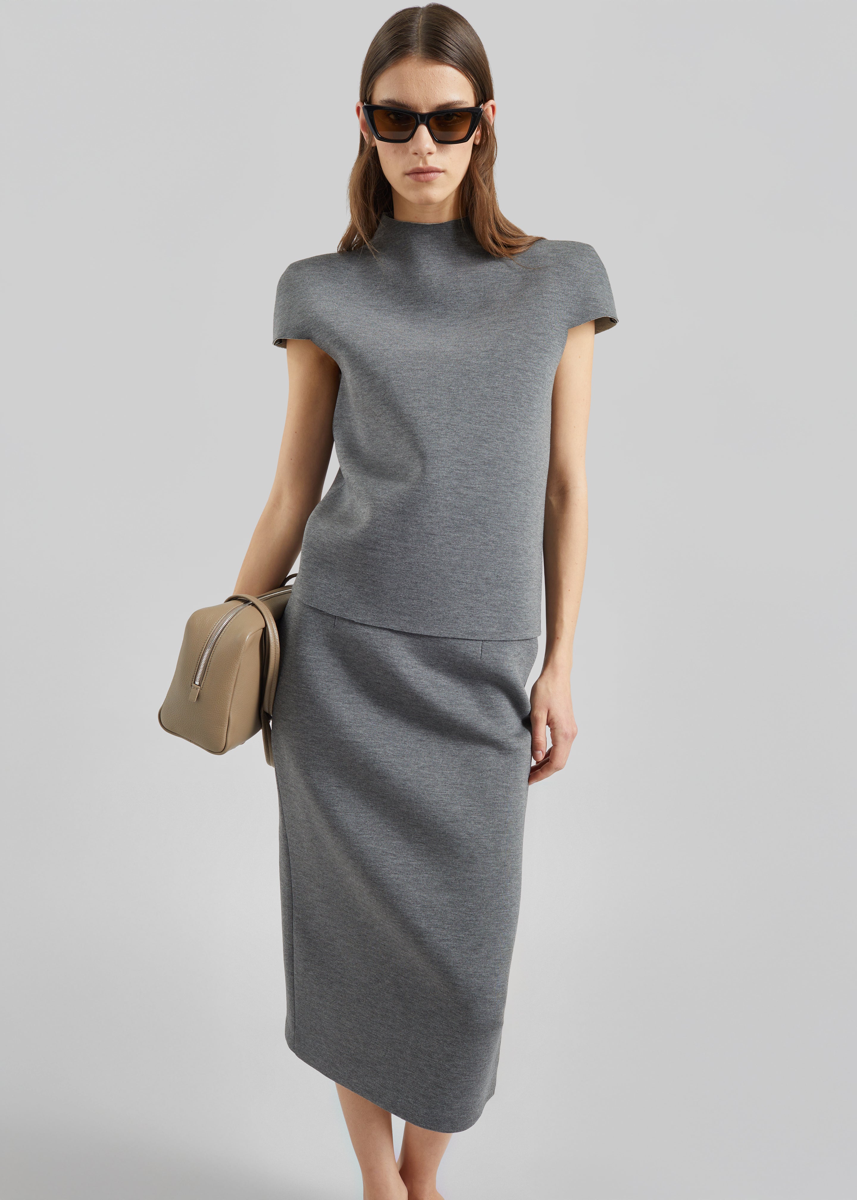 Anya Neoprene Midi Skirt - Grey Melange – The Frankie Shop