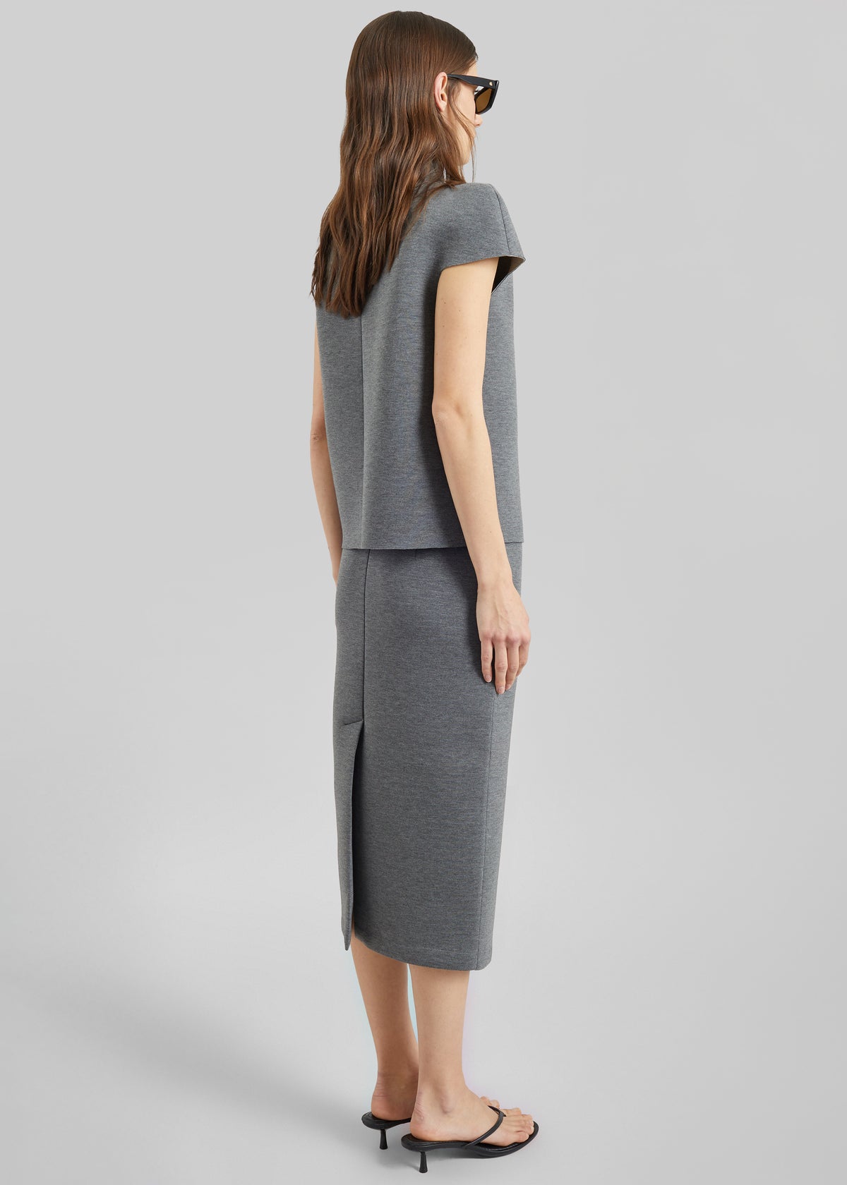 Anya Neoprene Midi Skirt - Grey Melange - 5