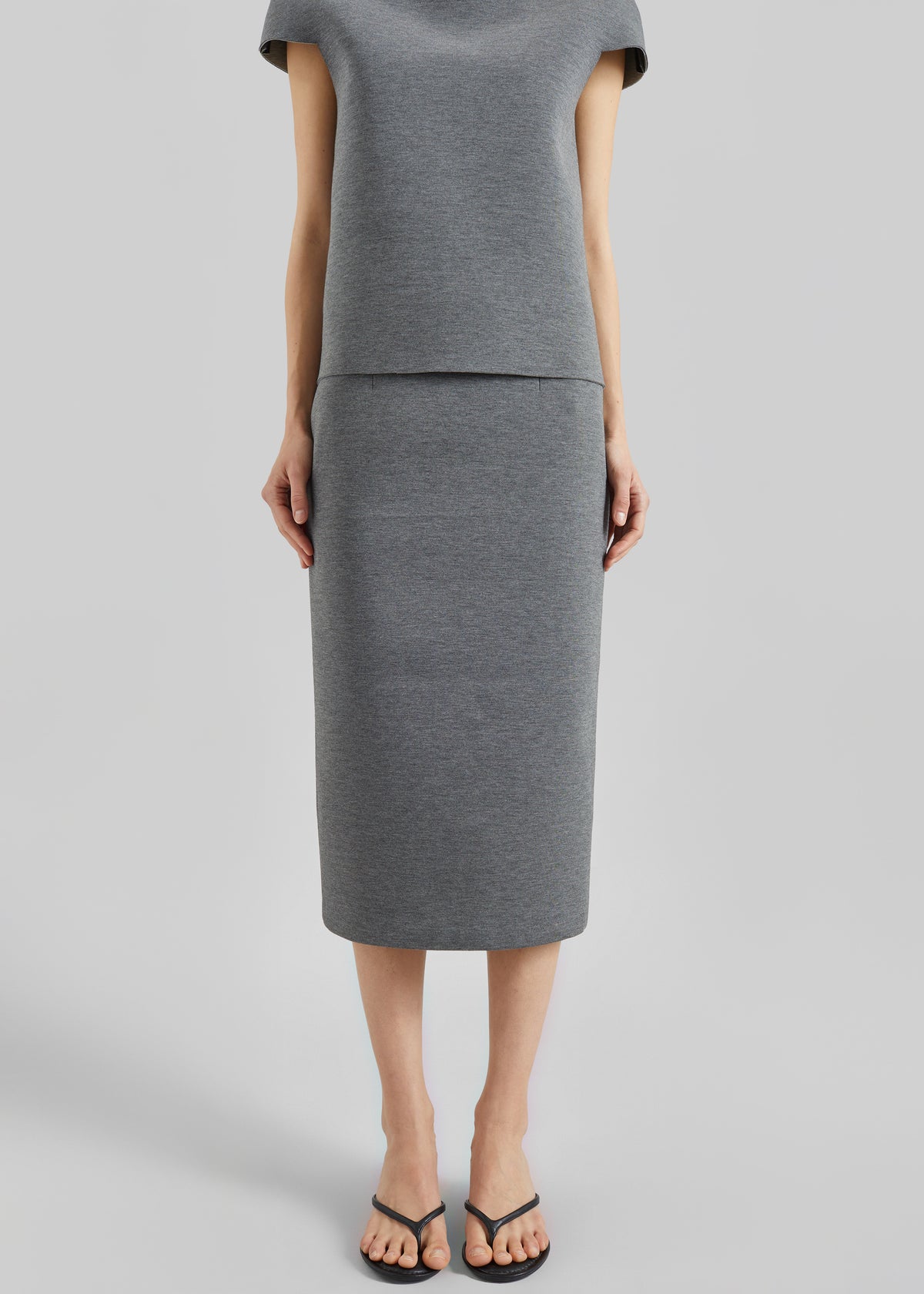 Anya Neoprene Midi Skirt - Grey Melange - 2