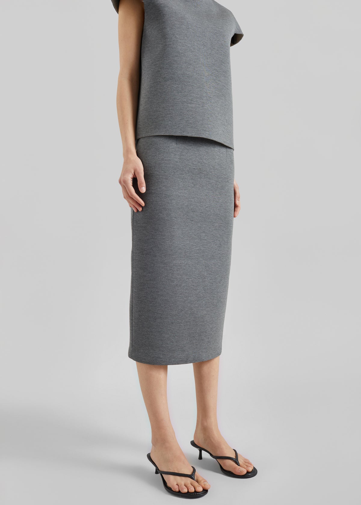 Anya Neoprene Midi Skirt - Grey Melange - 4