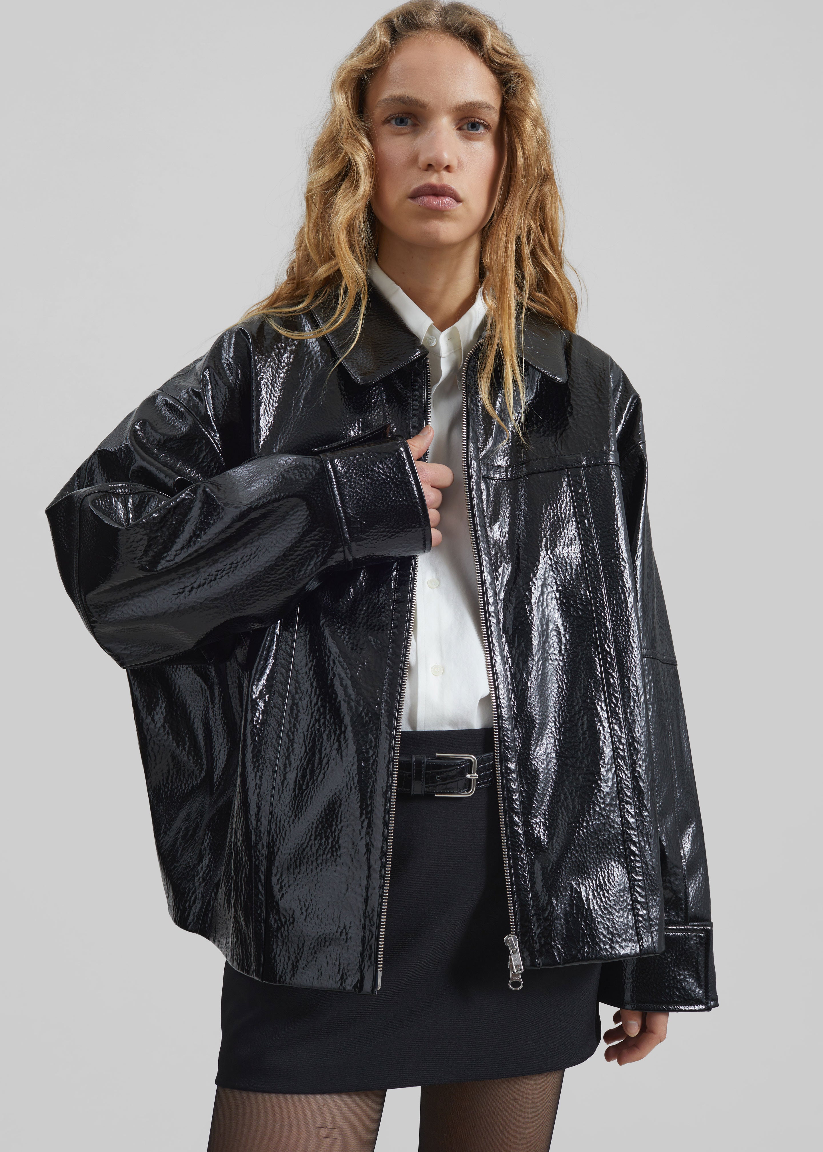 新品　LUSTER FAKE LEATHER JACKET Arbor Crackled Faux Leather Jacket - Black – The Frankie Shop