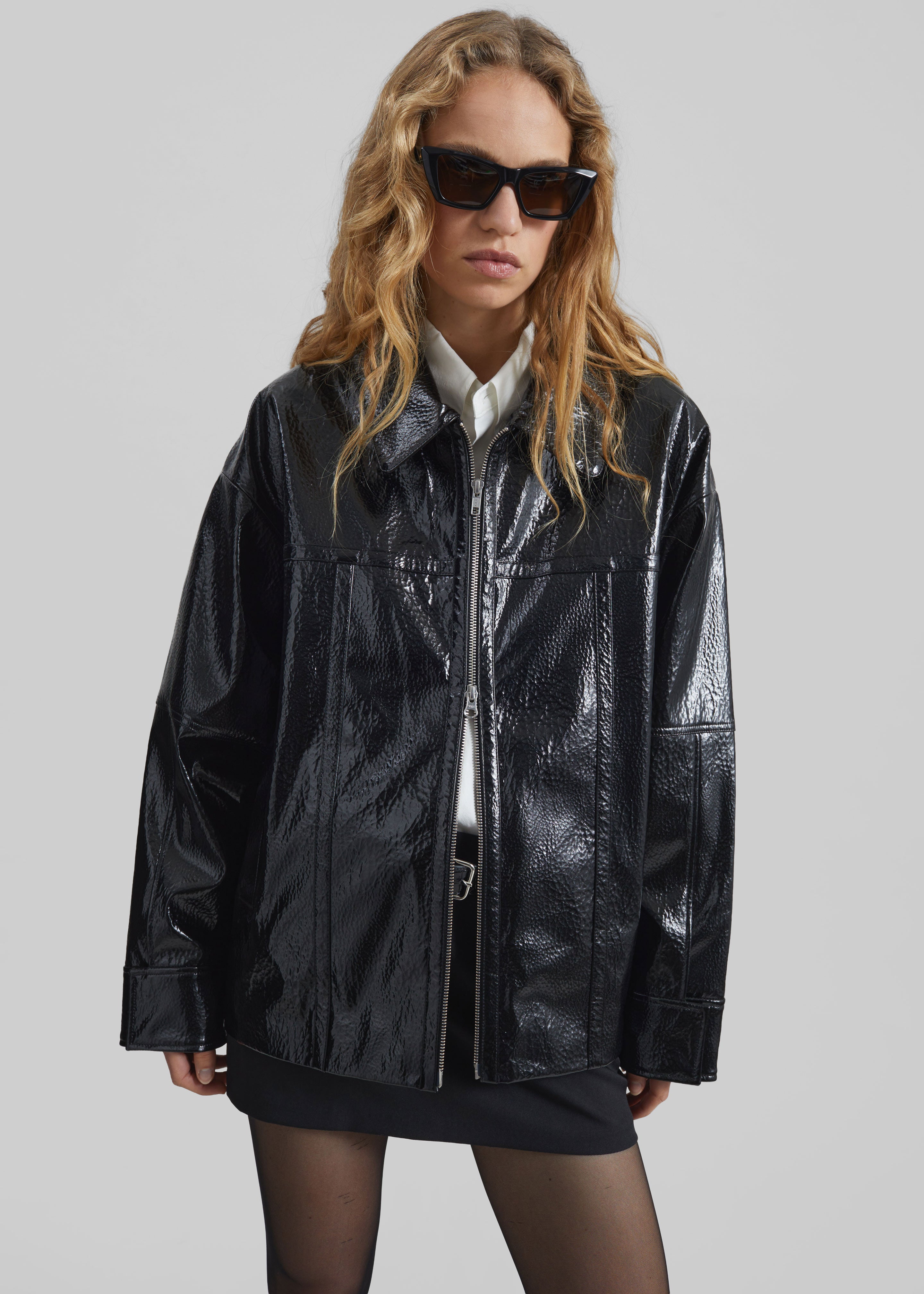 Arbor Crackled Faux Leather Jacket - Black - 8