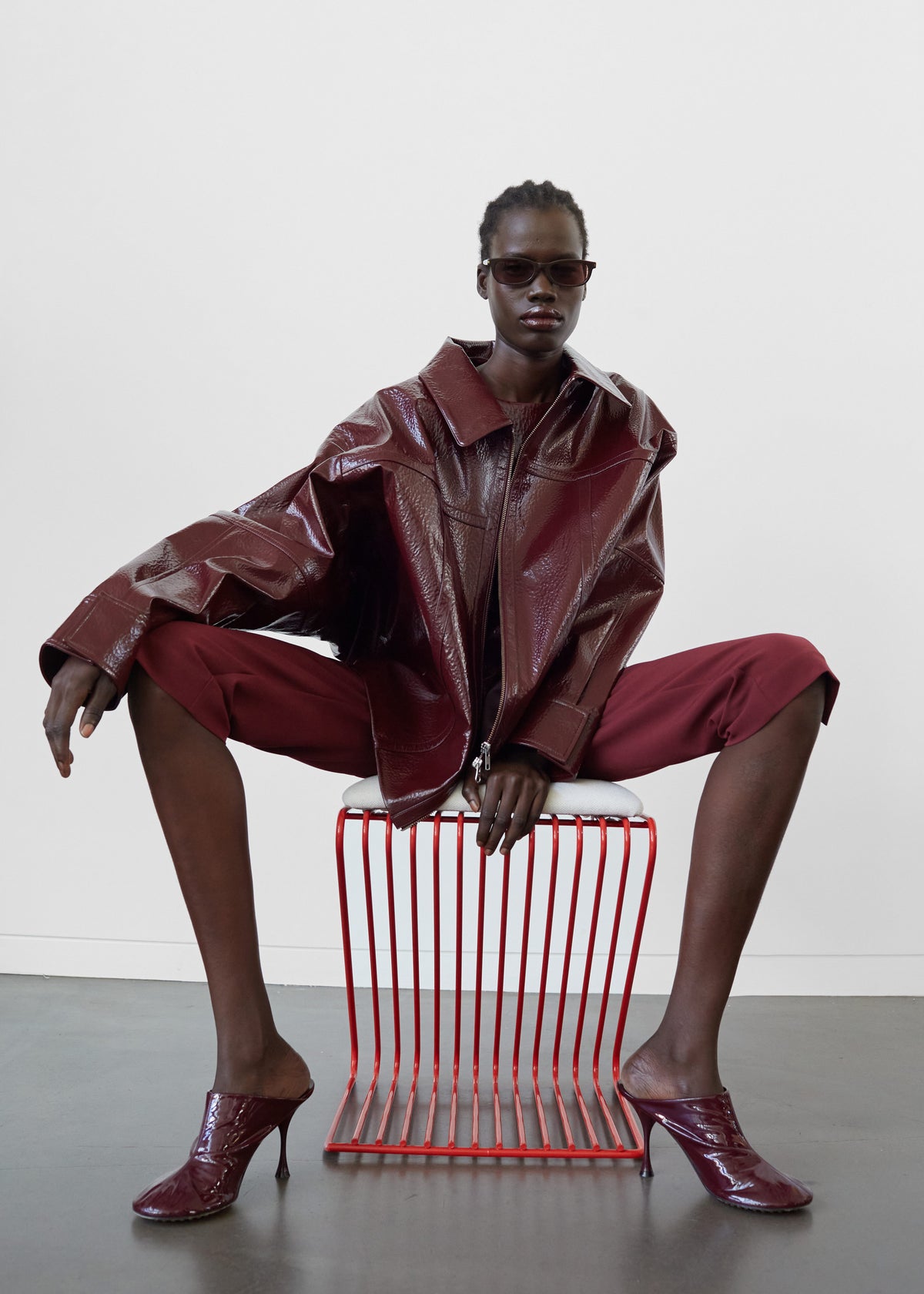 Burgundy Red Vegan Leather Jacket Dress Arbor Crackled Faux