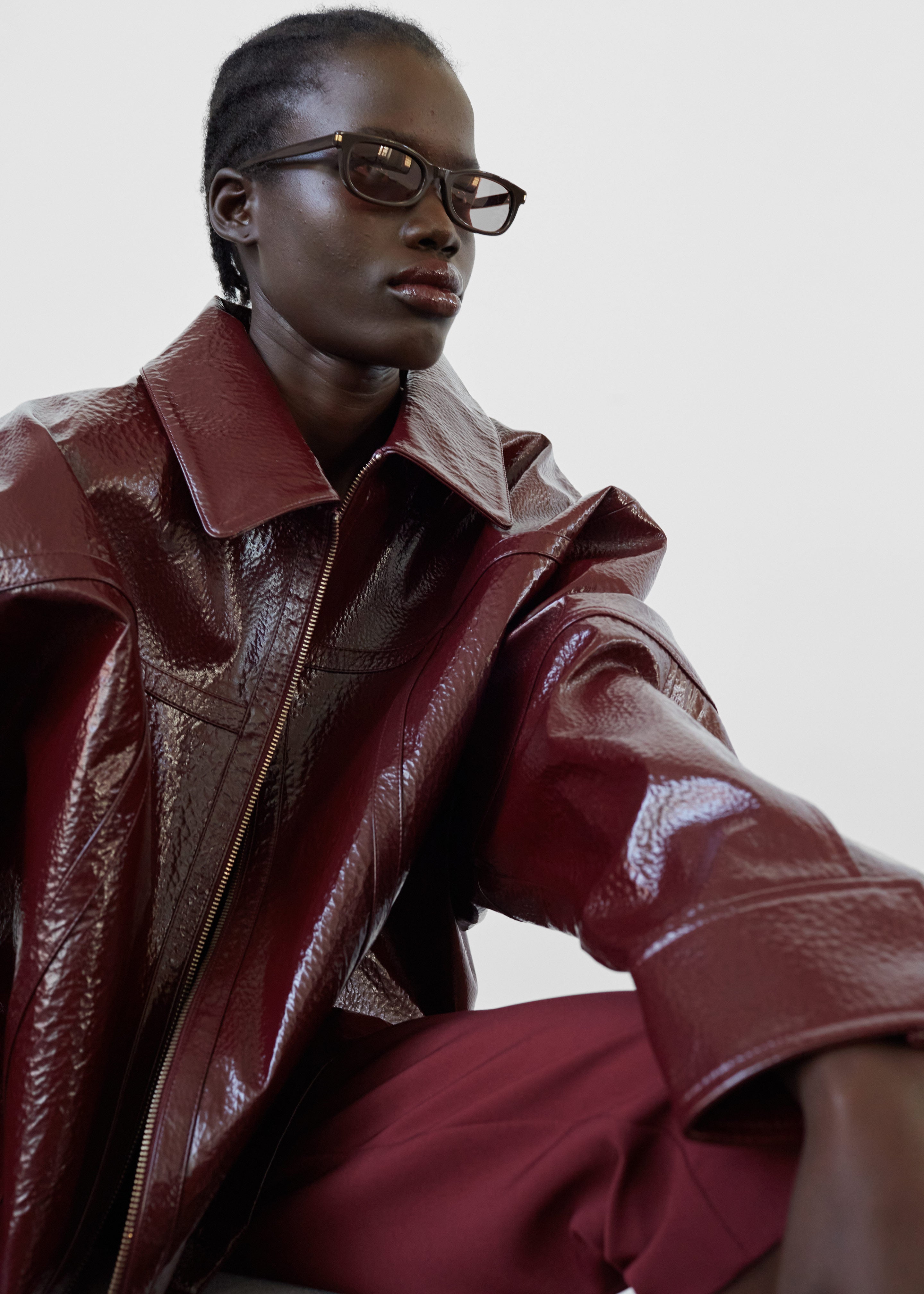 Arbor Crackled Faux Leather Jacket Burgundy