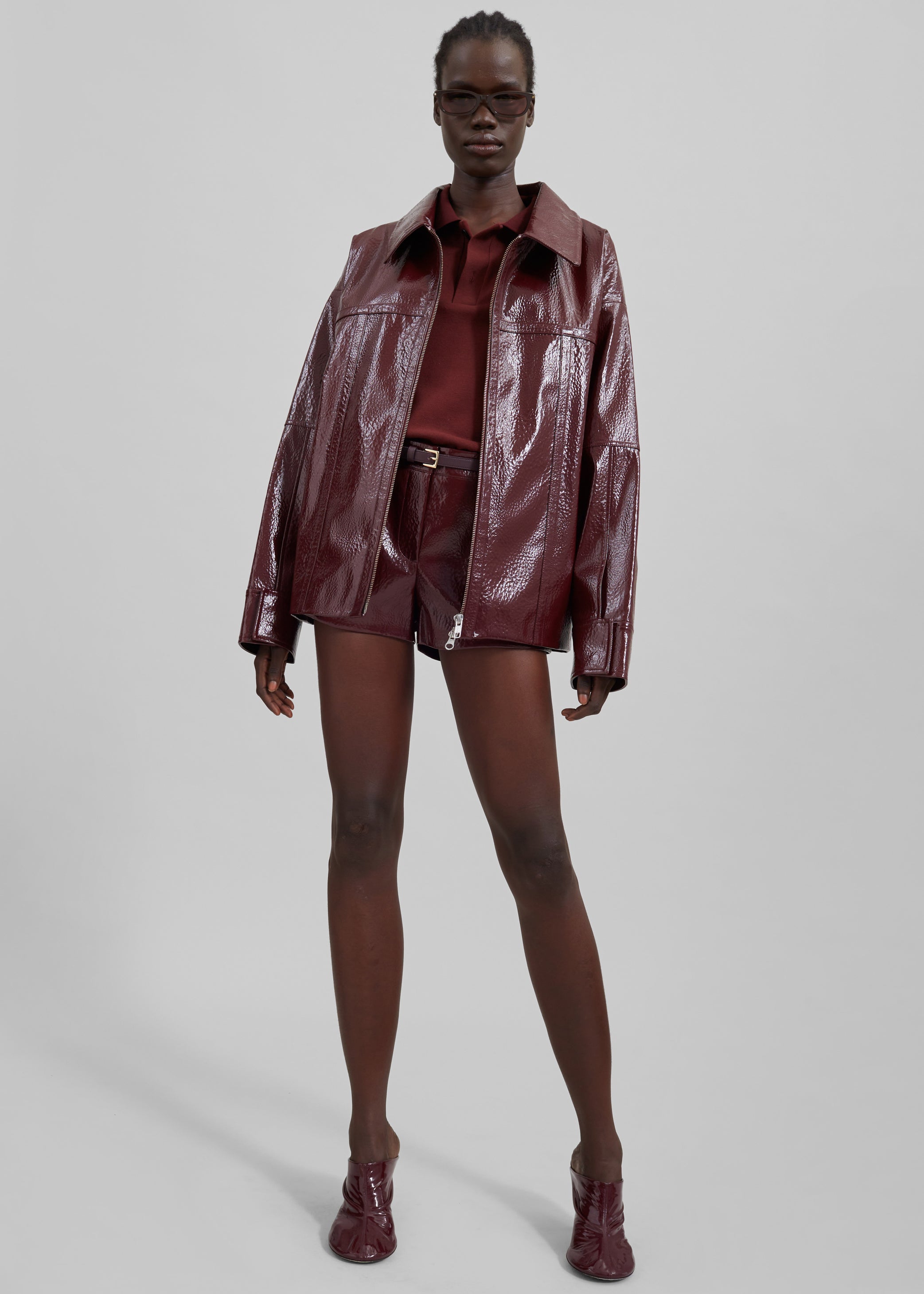 Shop the look image for Arbor Crackled Faux Leather Jacket - Burgundy