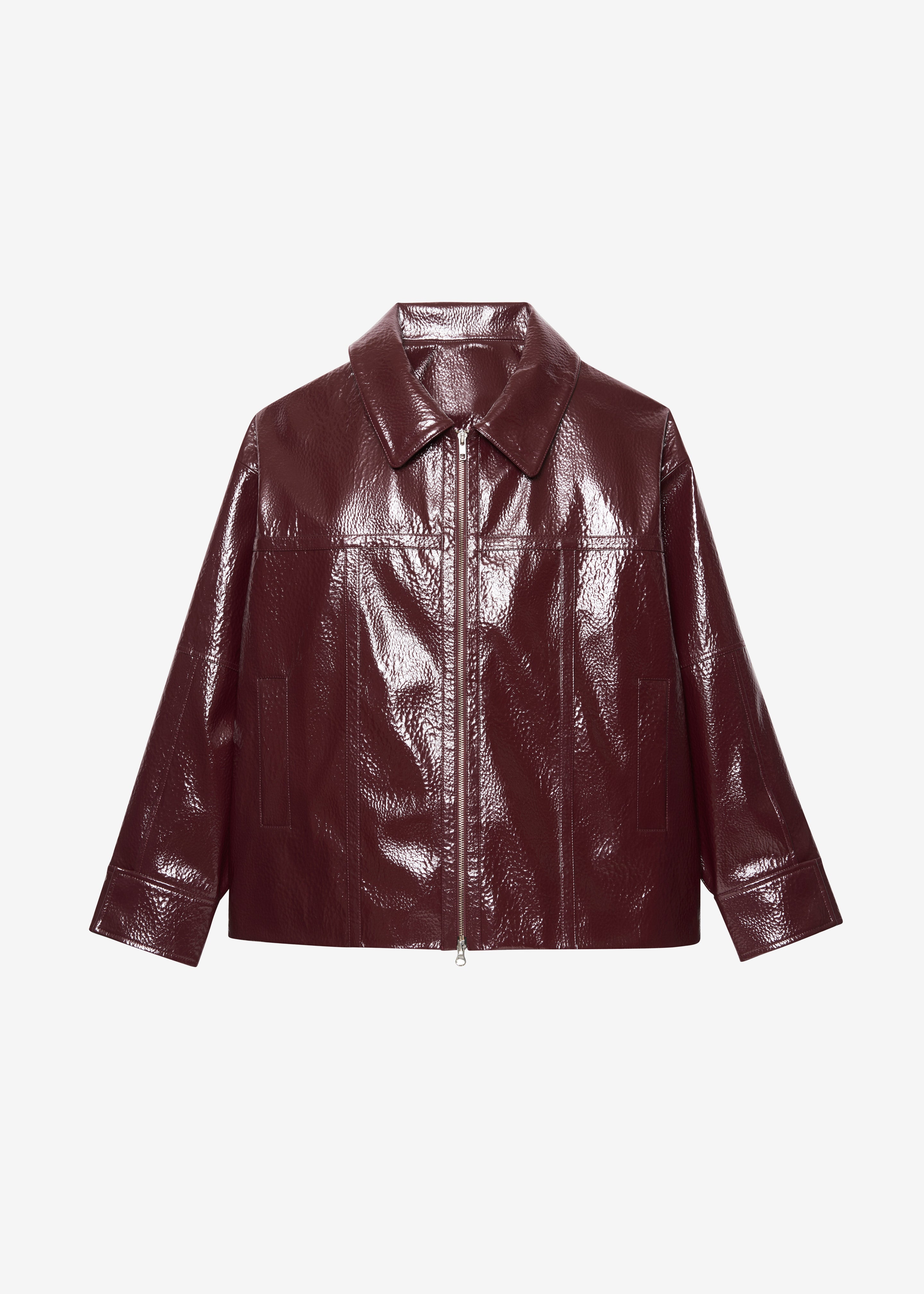Arbor Crackled Faux Leather Jacket - Burgundy - 14