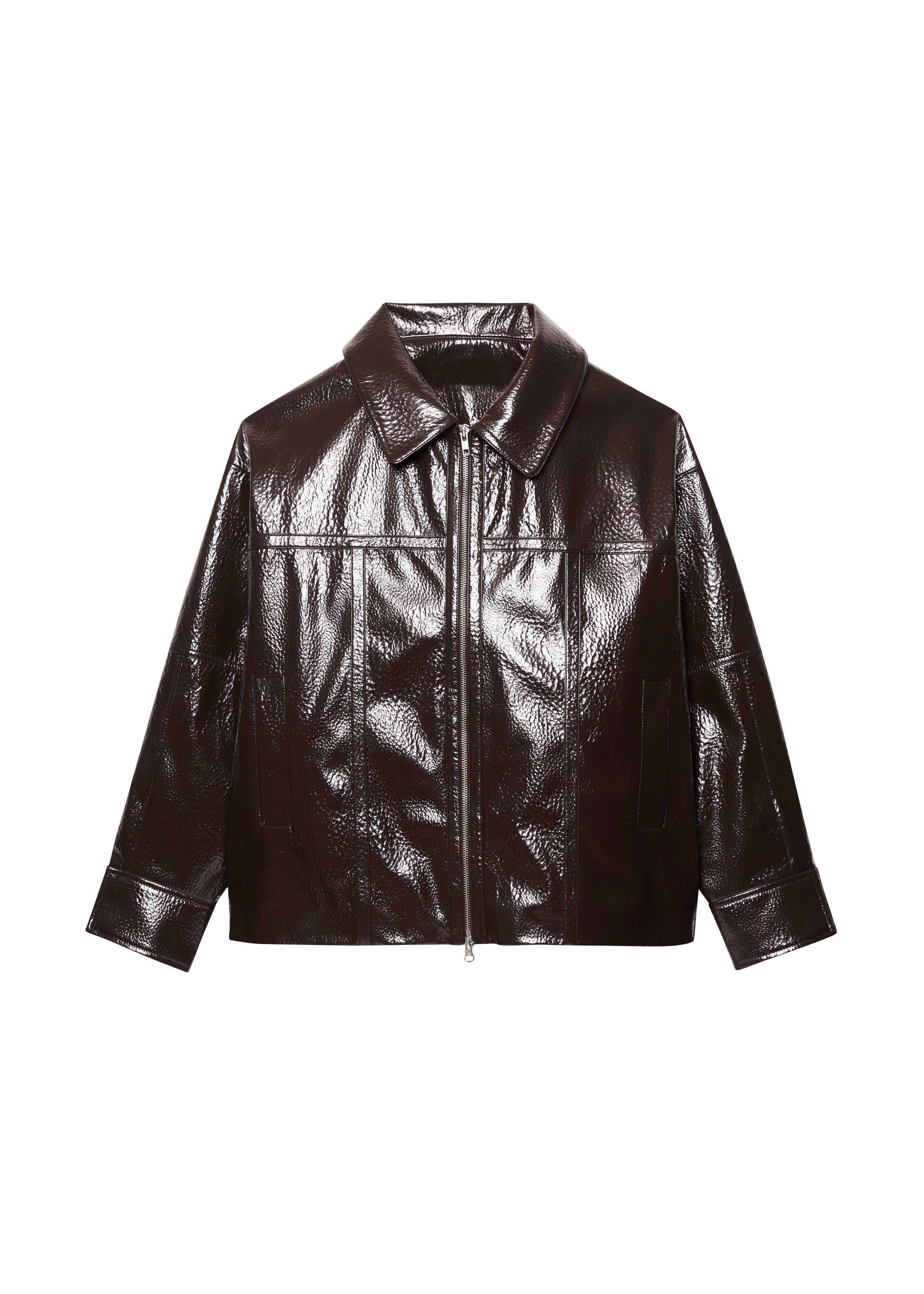 Arbor Crackled Faux Leather Jacket - Brown - 8