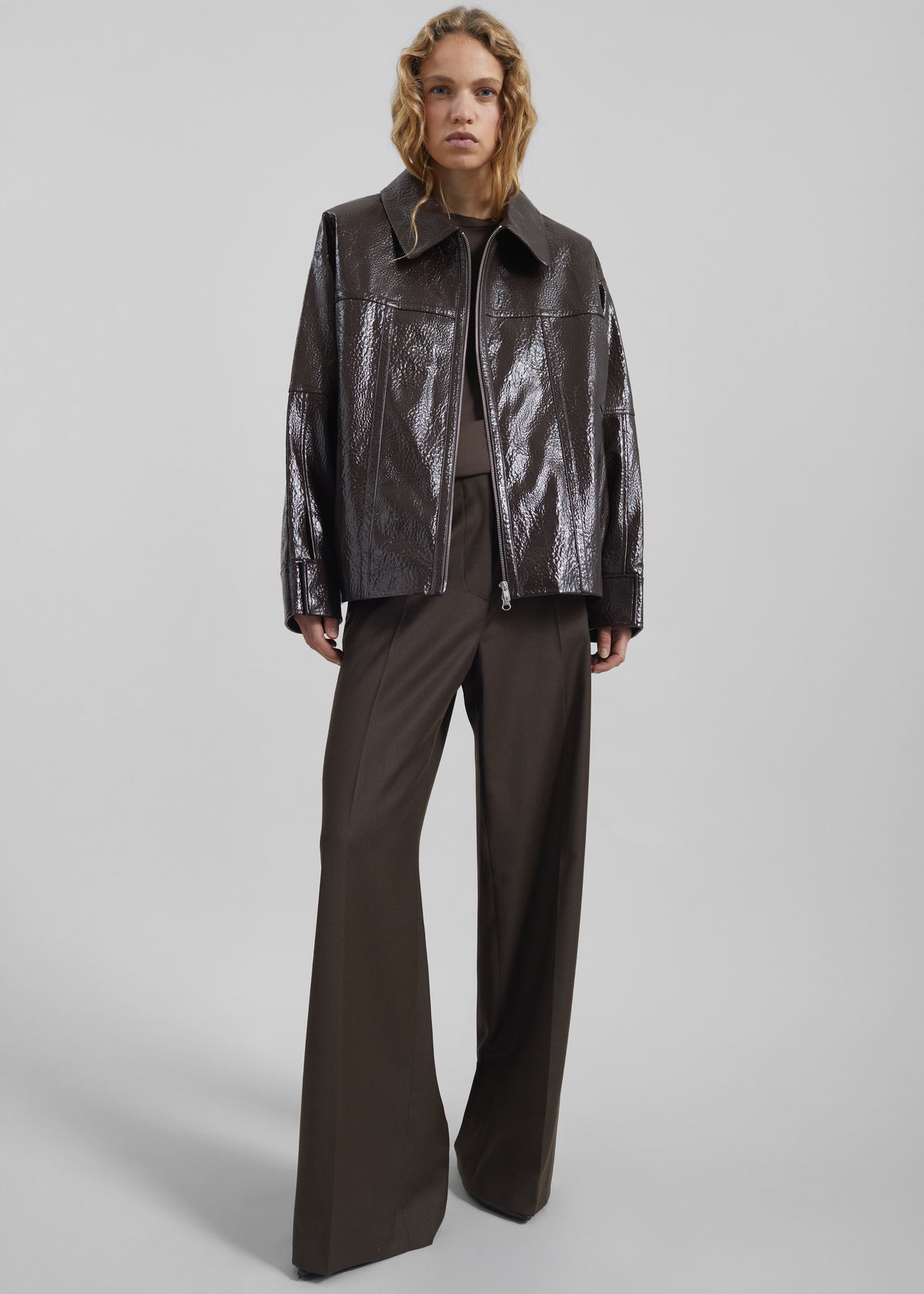 Arbor Crackled Faux Leather Jacket - Brown - 3