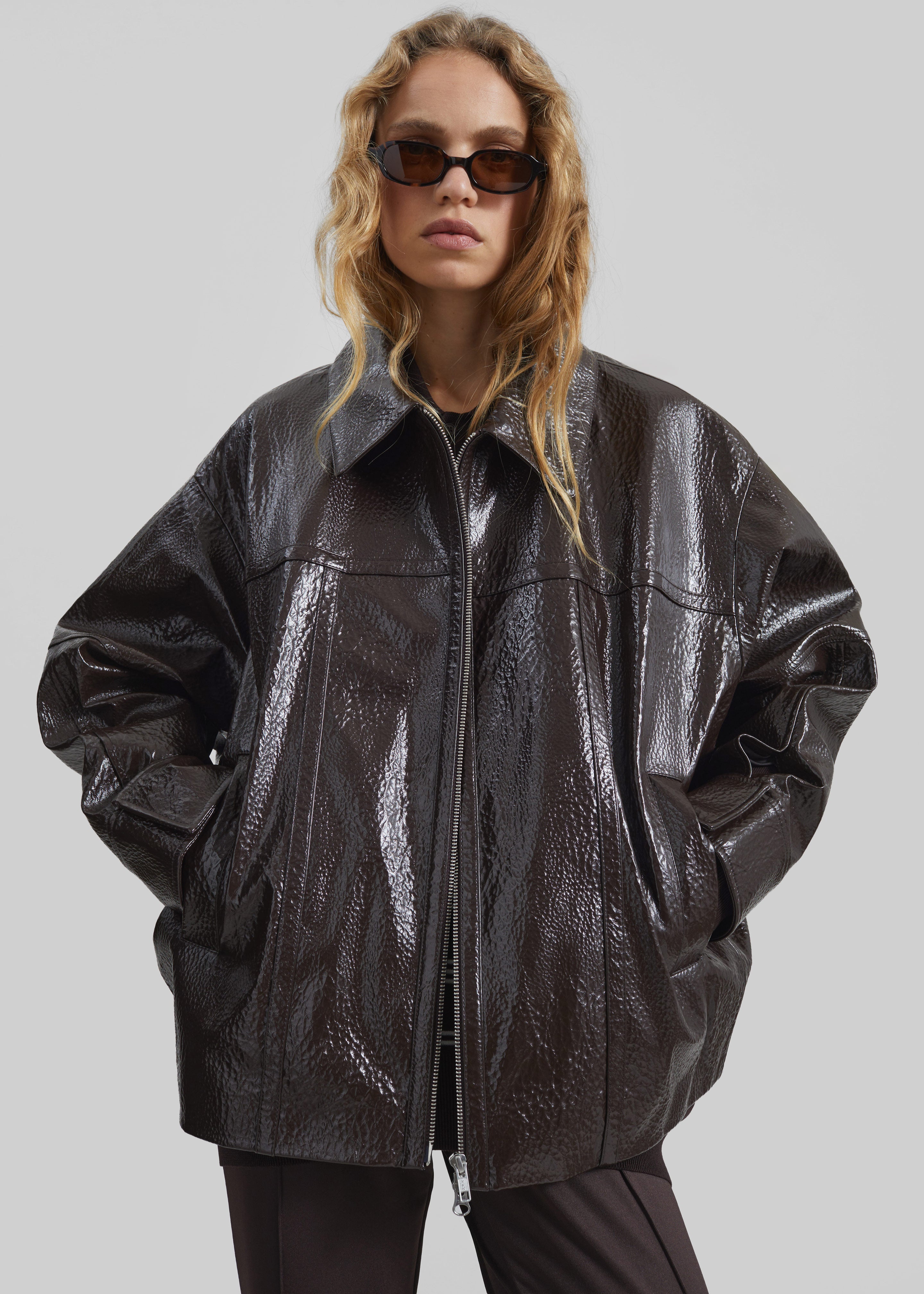 Arbor Crackled Faux Leather Jacket - Brown – The Frankie Shop