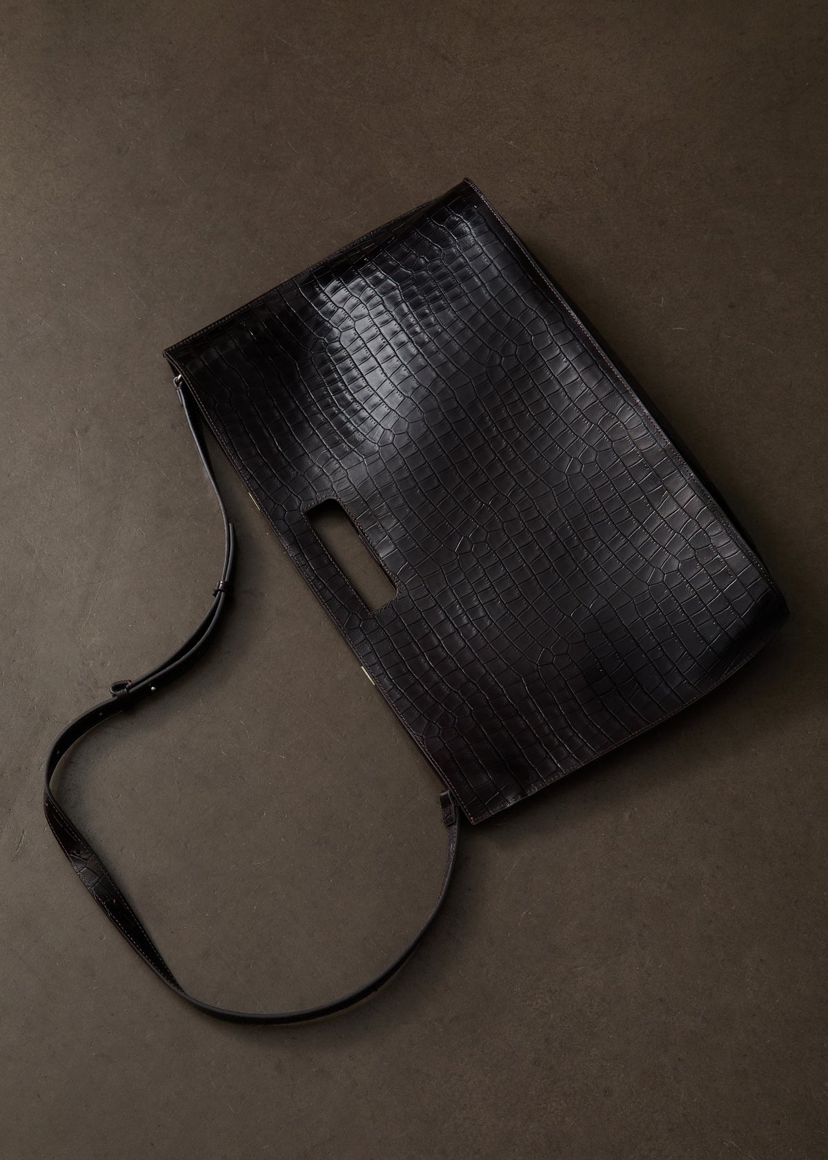 Arcy Croc Leather Two-Way Handbag - Chocolate