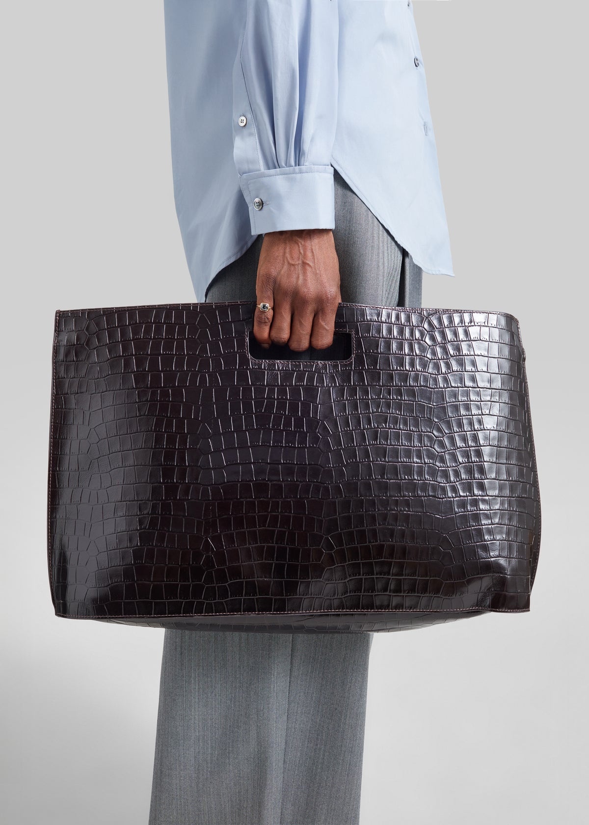 Arcy Croc Leather Two-Way Handbag - Chocolate