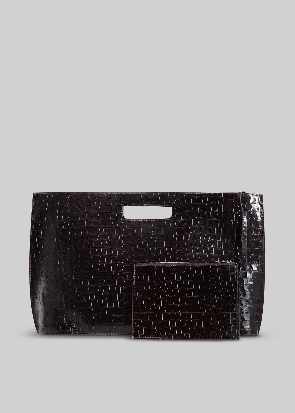Arcy Croc Leather Two-Way Handbag - Chocolate