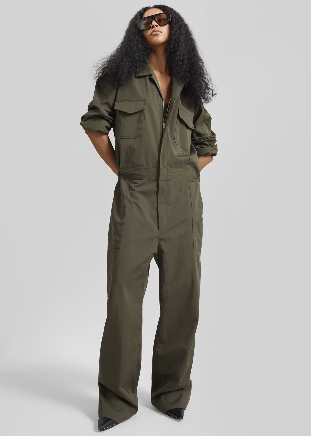 Ardea Cotton Utility Jumpsuit - Dark Olive - 3