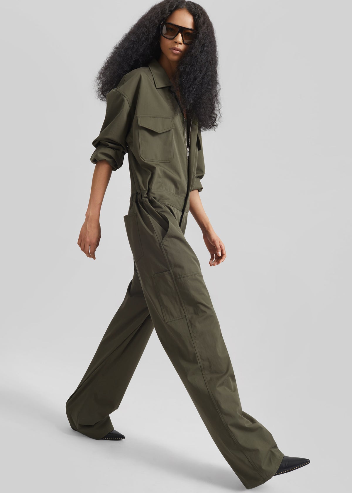 Ardea Cotton Utility Jumpsuit - Dark Olive - 1