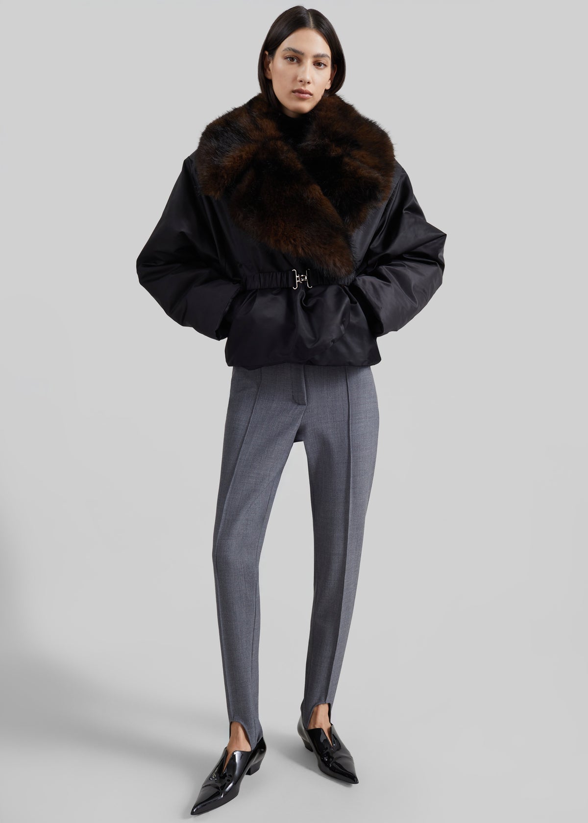 Ariella Faux Fur Notch Collar Puffer Jacket - Black/Brown