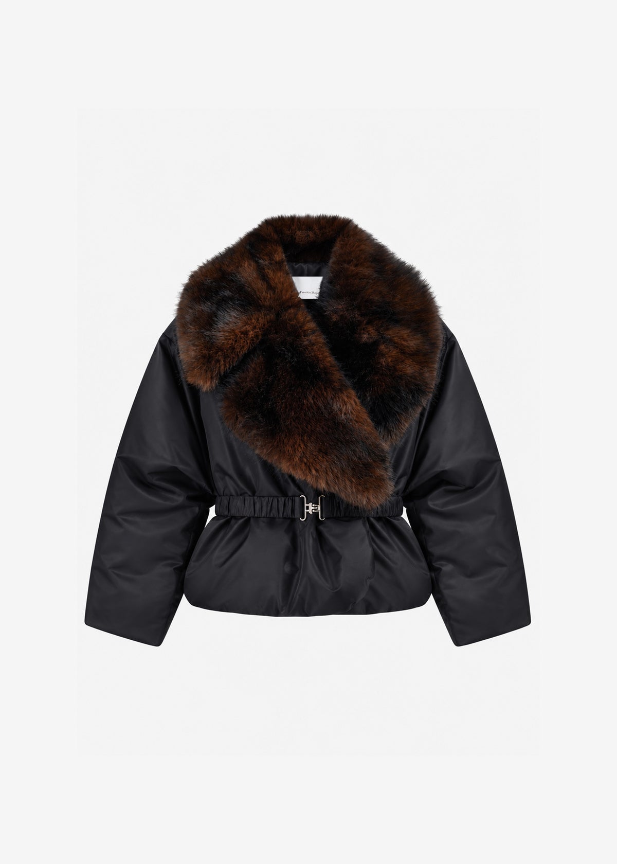 Ariella Faux Fur Notch Collar Puffer Jacket - Black/Brown