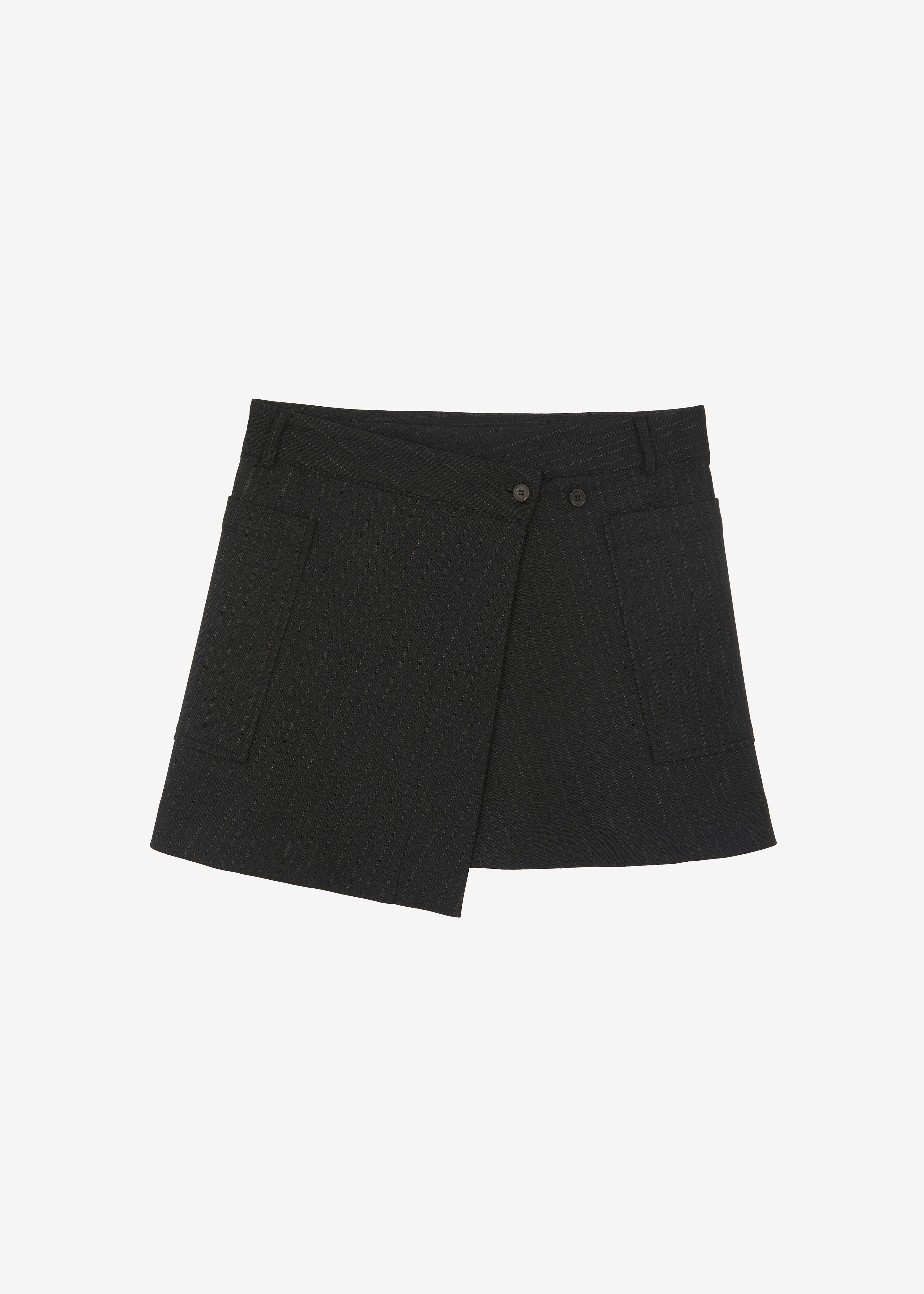 Aris Wrap Mini Skirt - Black Pinstripe - 12