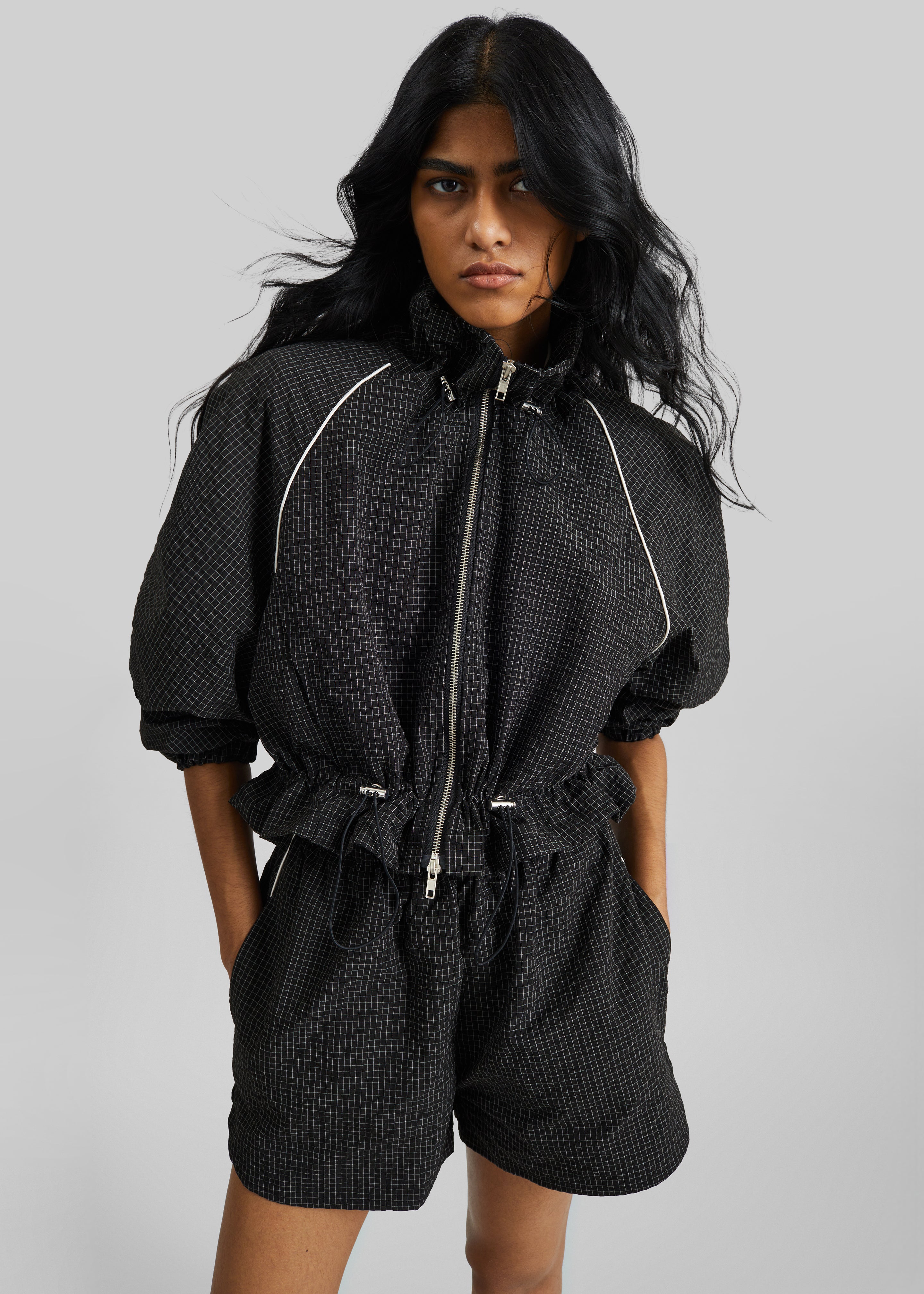 Arizona Seersucker Drawstring Track Jacket - Checked Black - 8
