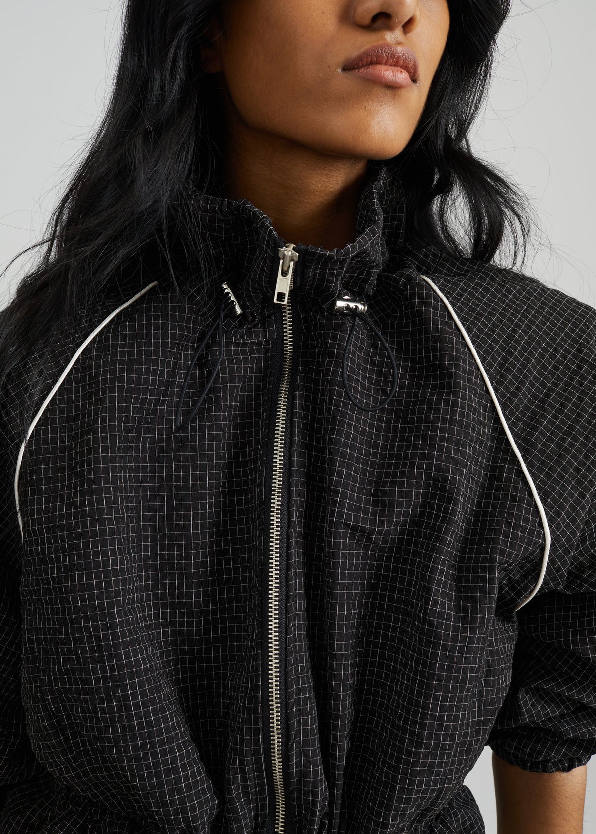 Arizona Seersucker Drawstring Track Jacket - Checked Black - 5