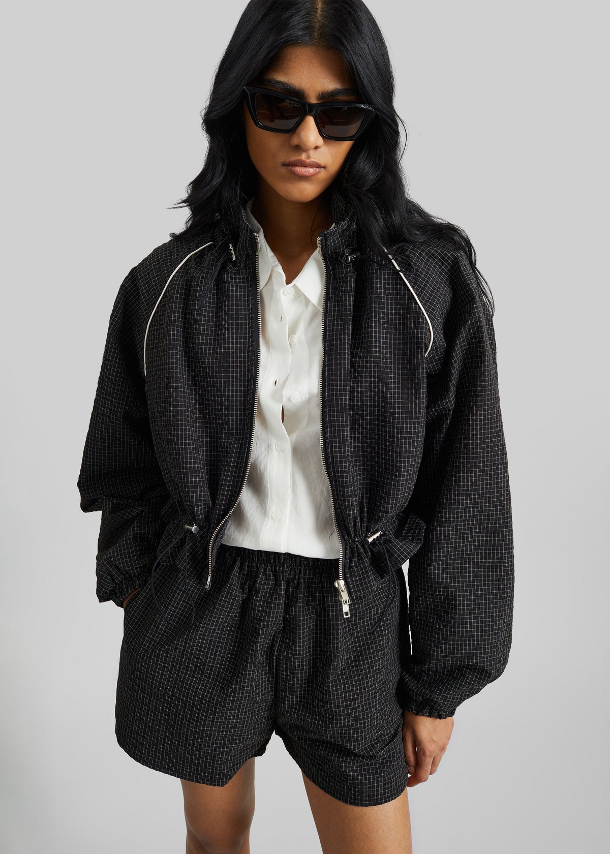 Arizona Seersucker Drawstring Track Jacket - Checked Black - 6