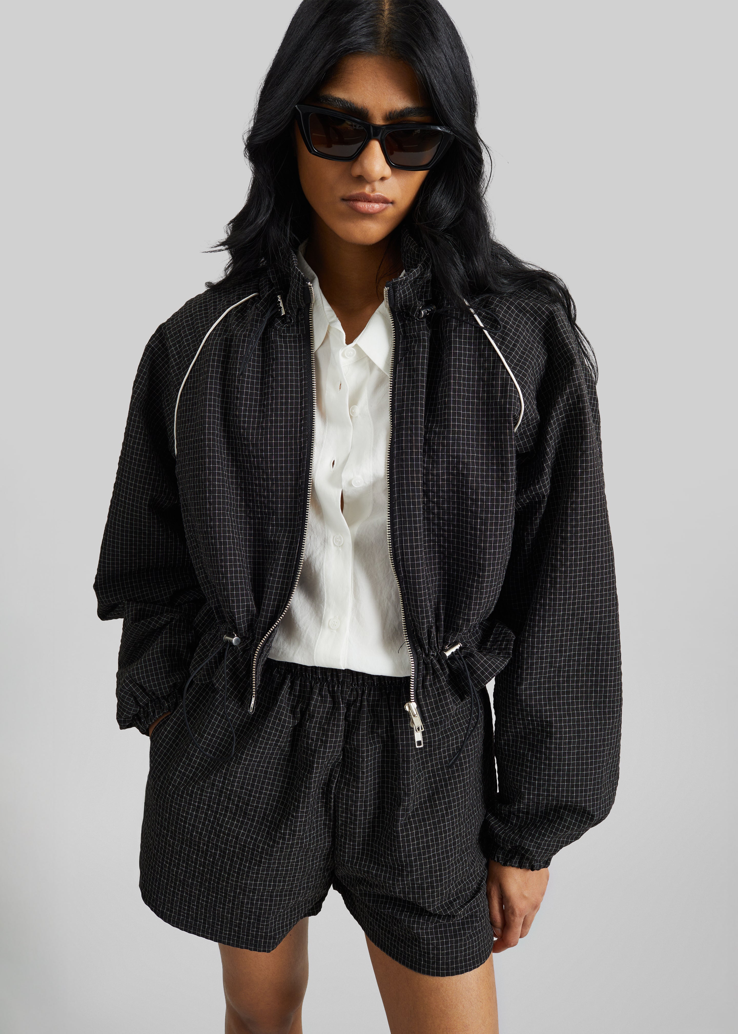 Arizona Seersucker Drawstring Track Jacket - Checked Black - 6