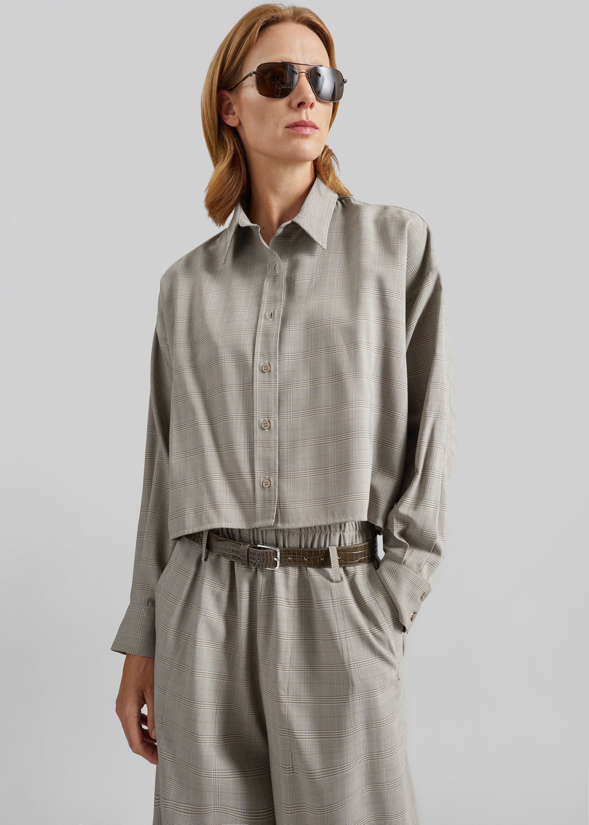 Arlen Boxy Shirt - Beige Glen Plaid - 8