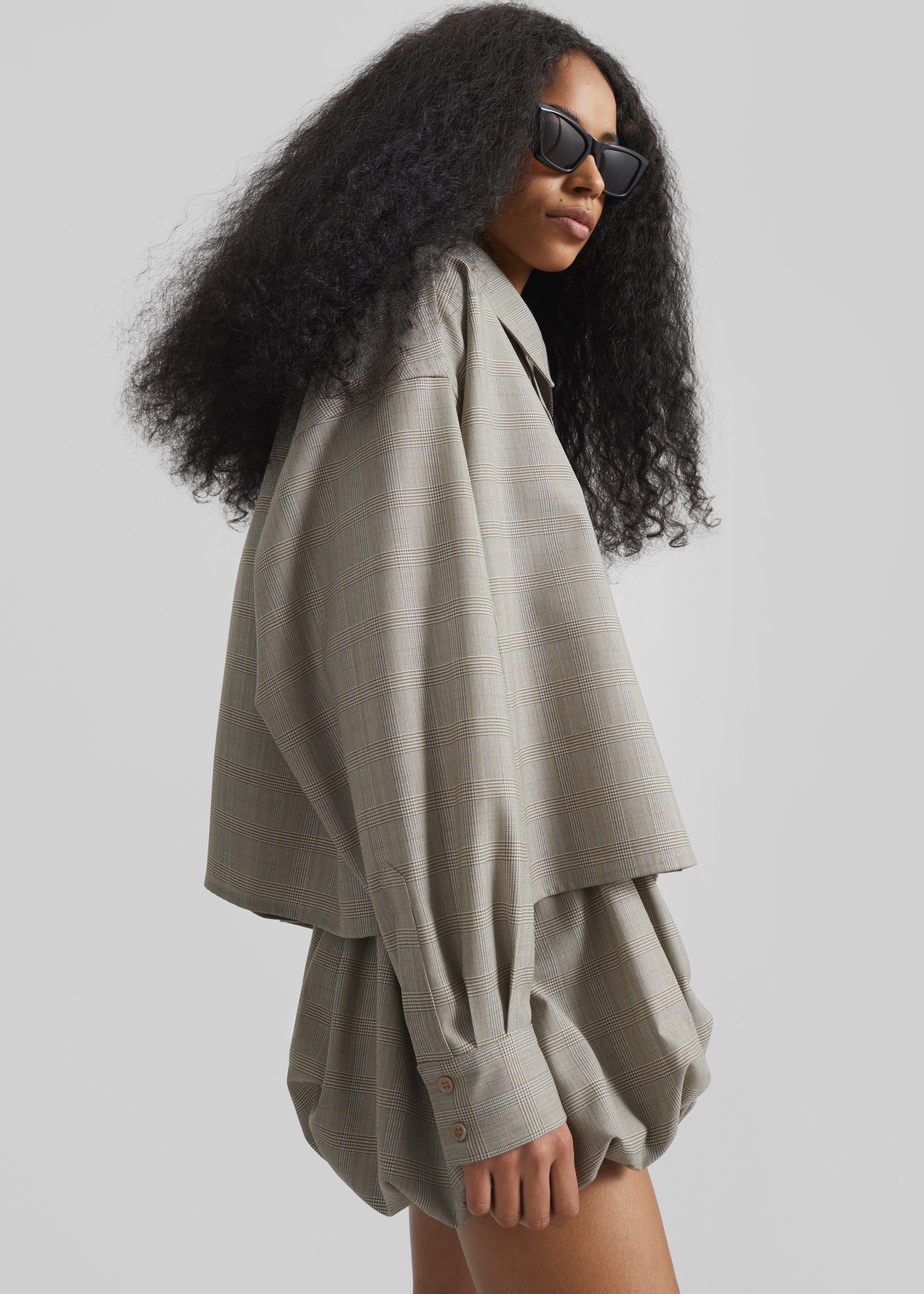 Arlen Boxy Shirt - Beige Glen Plaid - 1