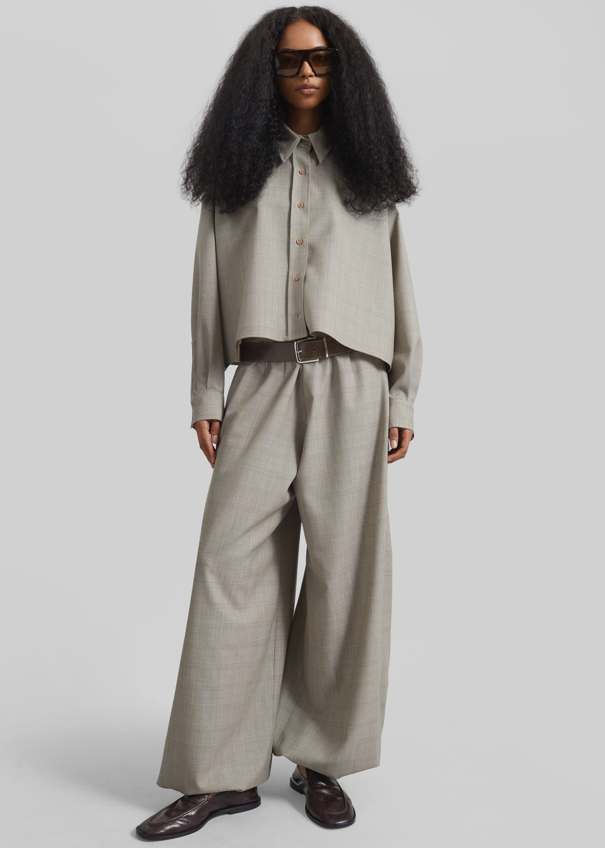 Shop the look image for Arlen Boxy Shirt - Beige Glen Plaid
