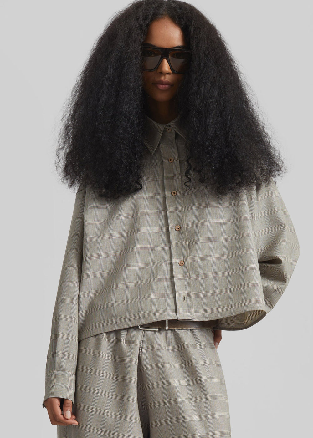 Arlen Boxy Shirt - Beige Glen Plaid