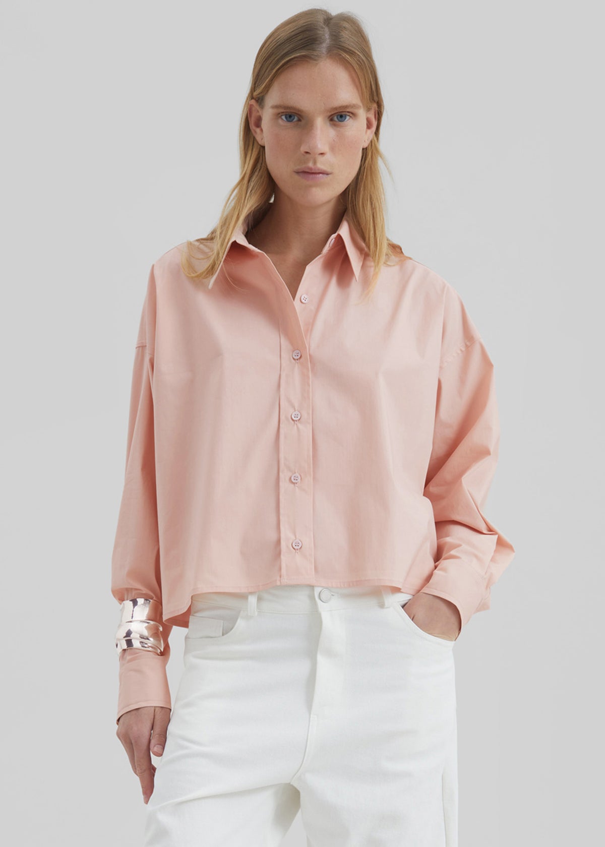 Arlen Cotton Boxy Shirt - Faded Pink - 5